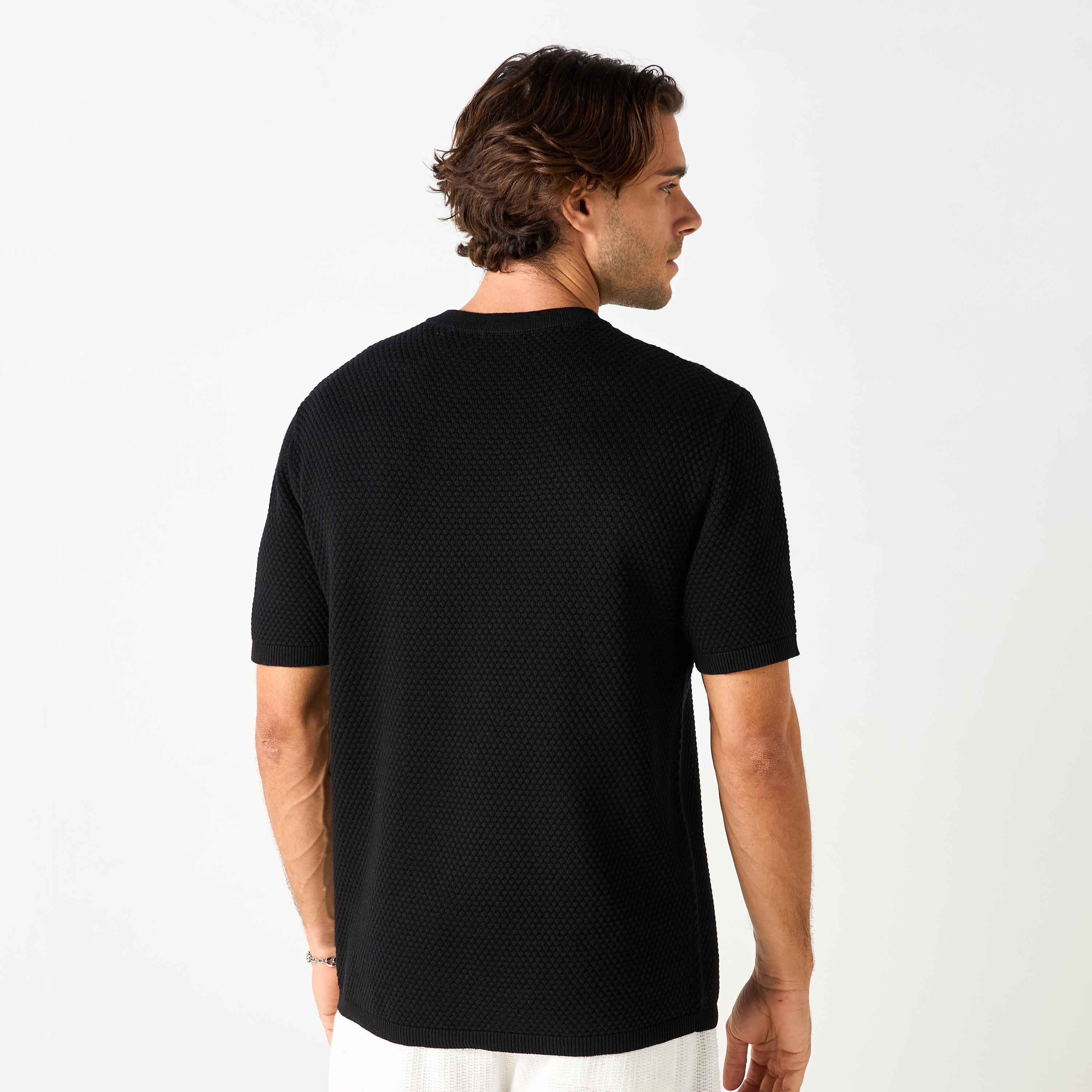 Textured Crew Neck Sweater with Short Sleeves-men-clothing-tshirtsandpolos-tshirts-image-3