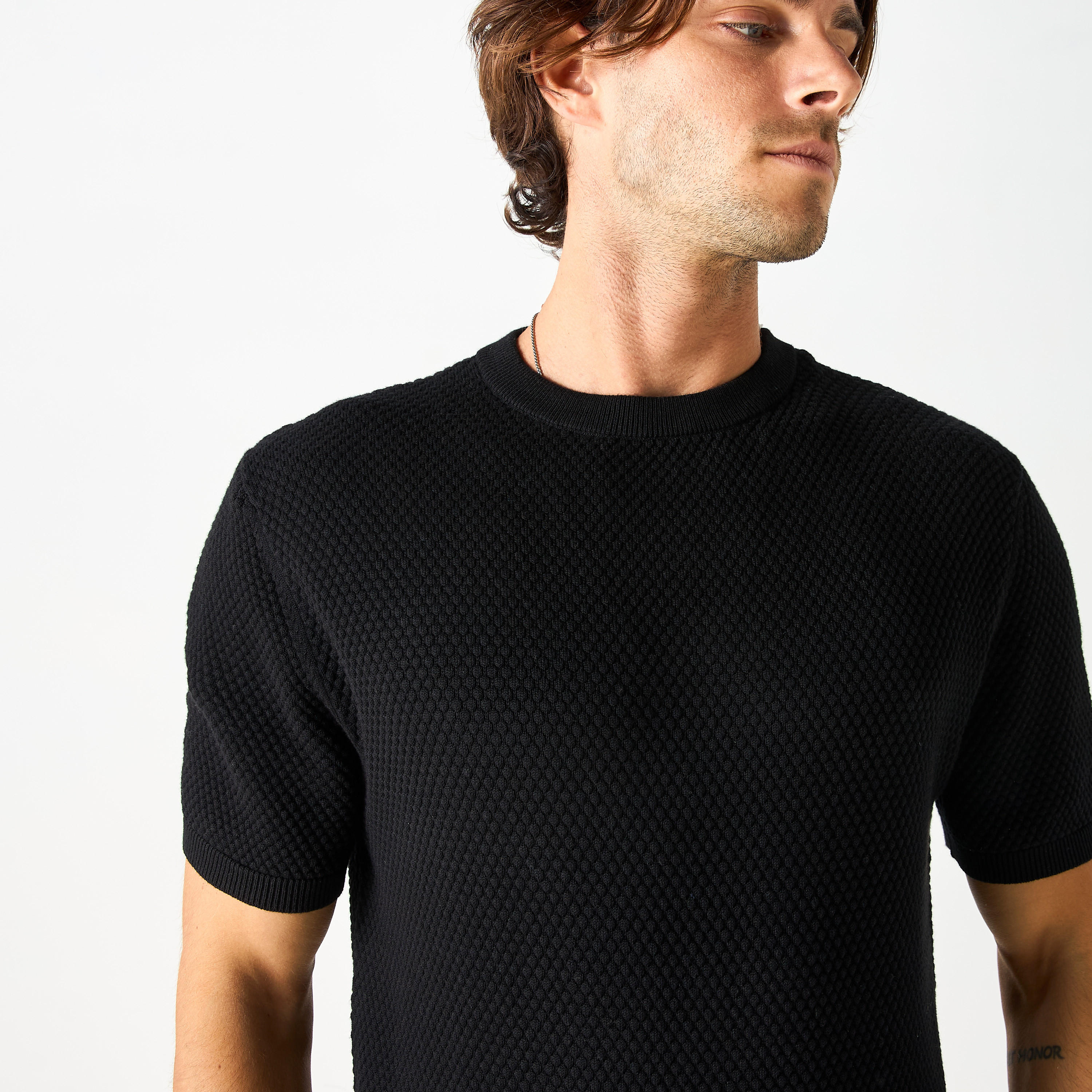Textured Crew Neck Sweater with Short Sleeves-men-clothing-tshirtsandpolos-tshirts-image-4
