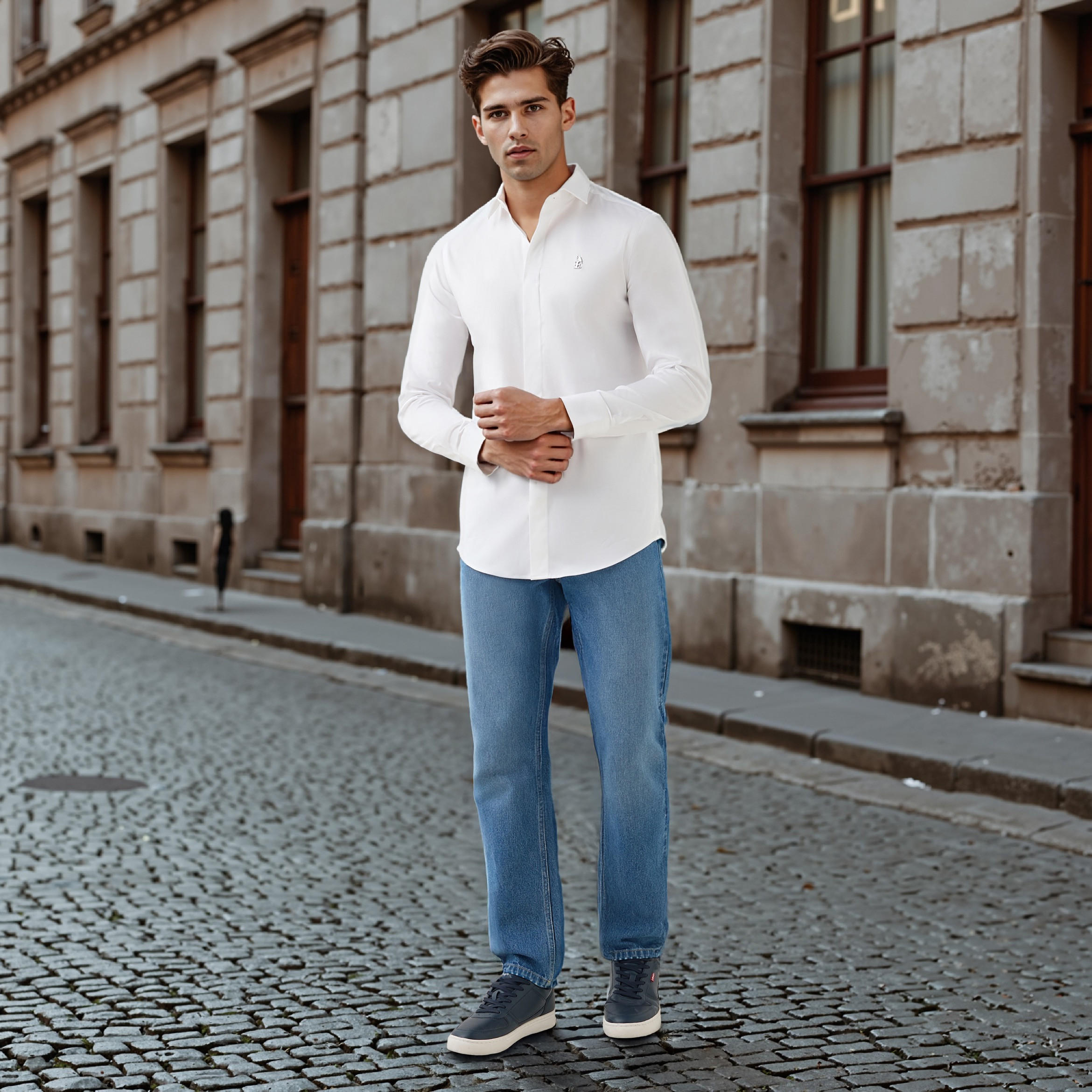 قميص بقصّة عادية وأكمام طويلة وتفاصيل الشعار من إمبيرور-men-clothing-shirts-image-2