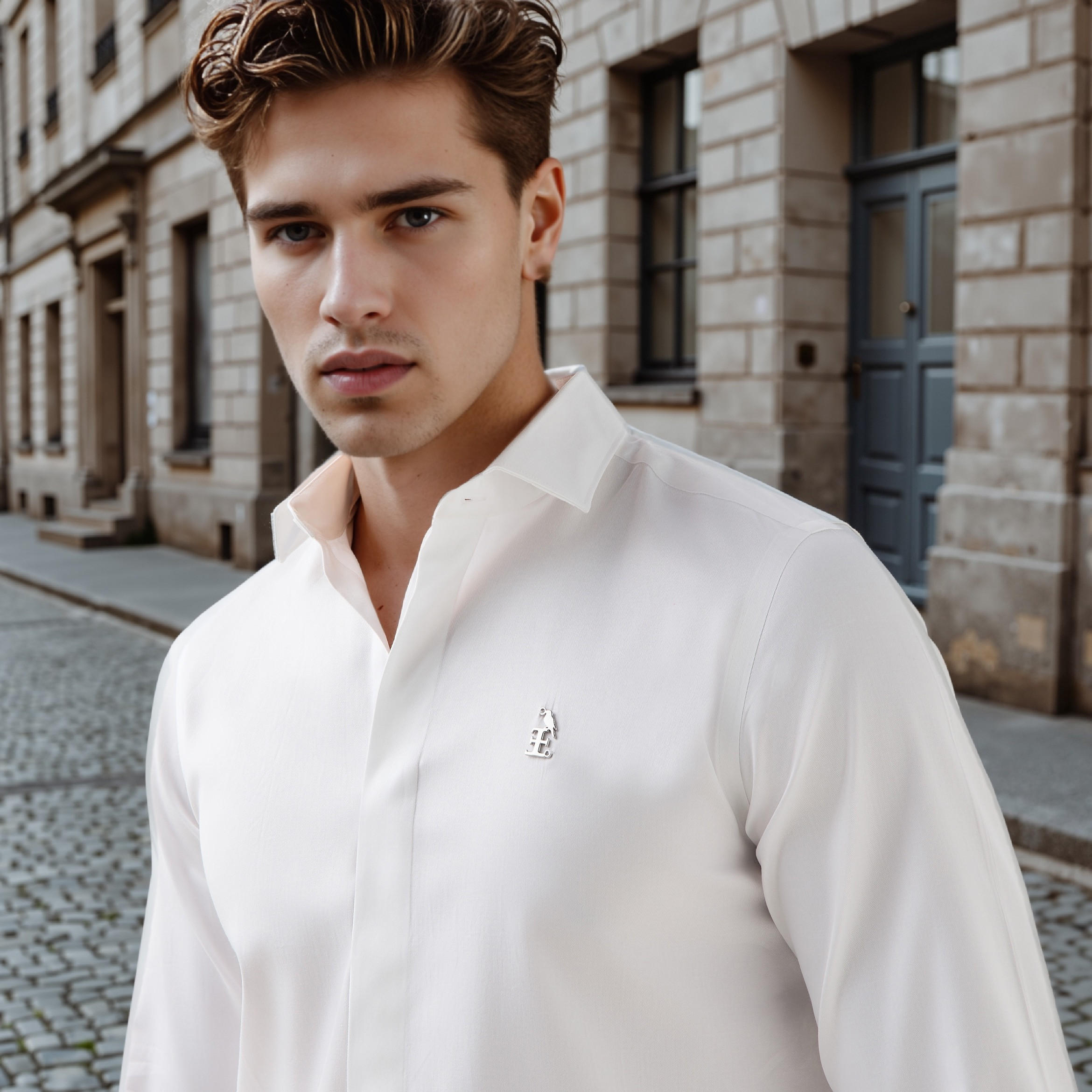 قميص بقصّة عادية وأكمام طويلة وتفاصيل الشعار من إمبيرور-men-clothing-shirts-image-14