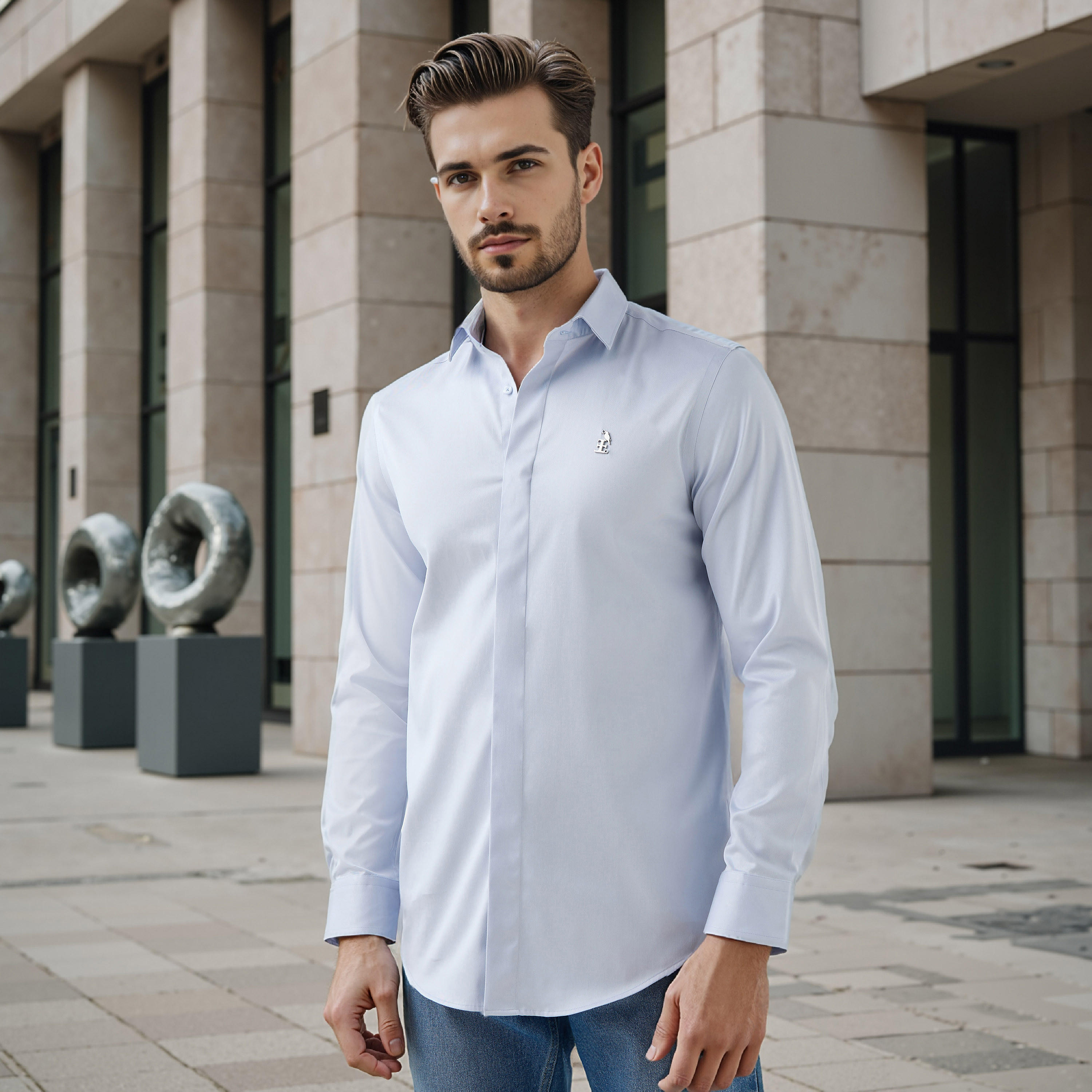 قميص بقصّة عادية وأكمام طويلة وتفاصيل الشعار من إمبيرور-men-clothing-shirts-image-17