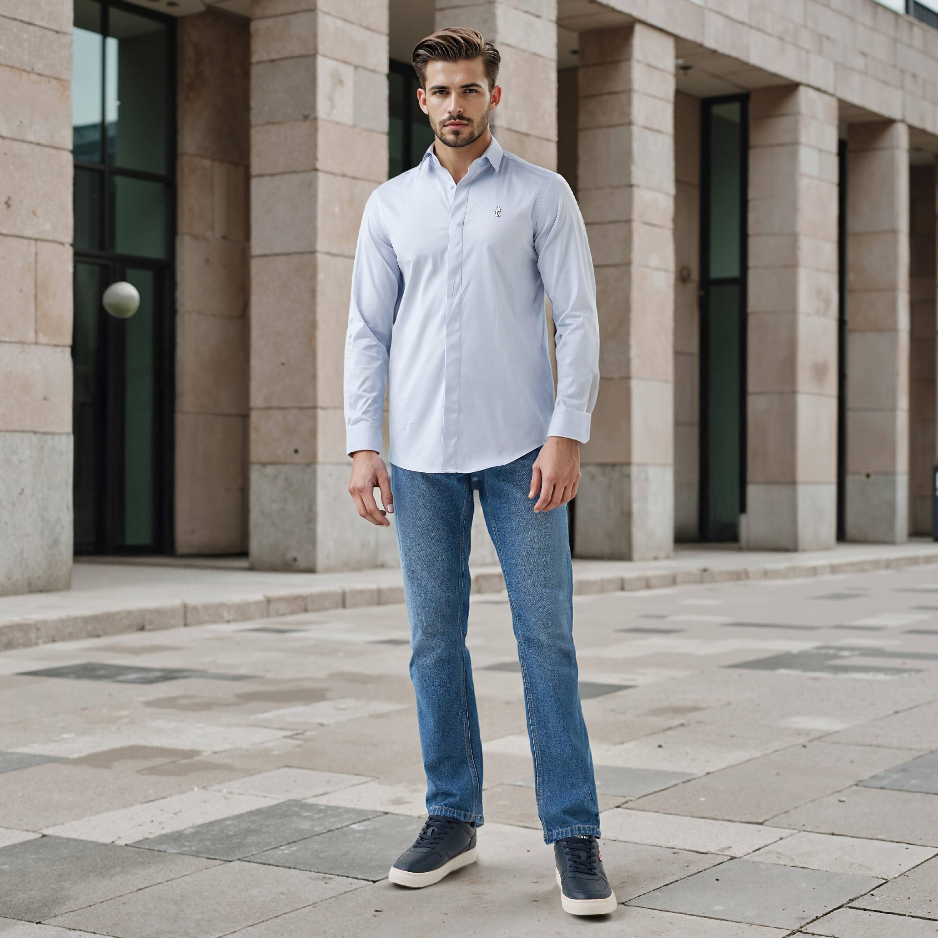 قميص بقصّة عادية وأكمام طويلة وتفاصيل الشعار من إمبيرور-men-clothing-shirts-image-18