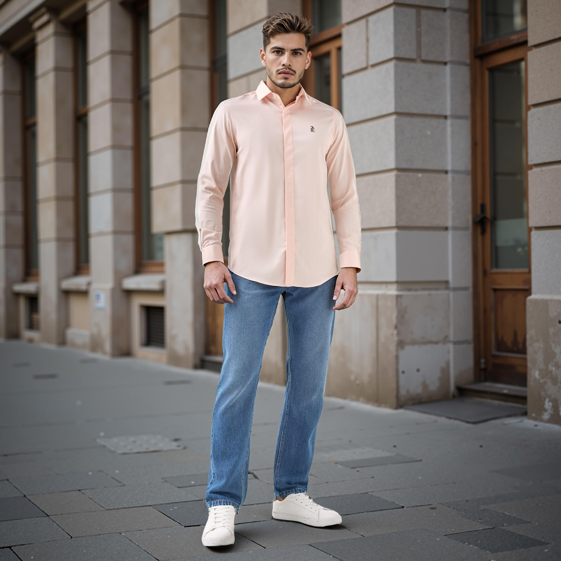 قميص بقصّة عادية وأكمام طويلة وتفاصيل الشعار من إمبيرور-men-clothing-shirts-image-2
