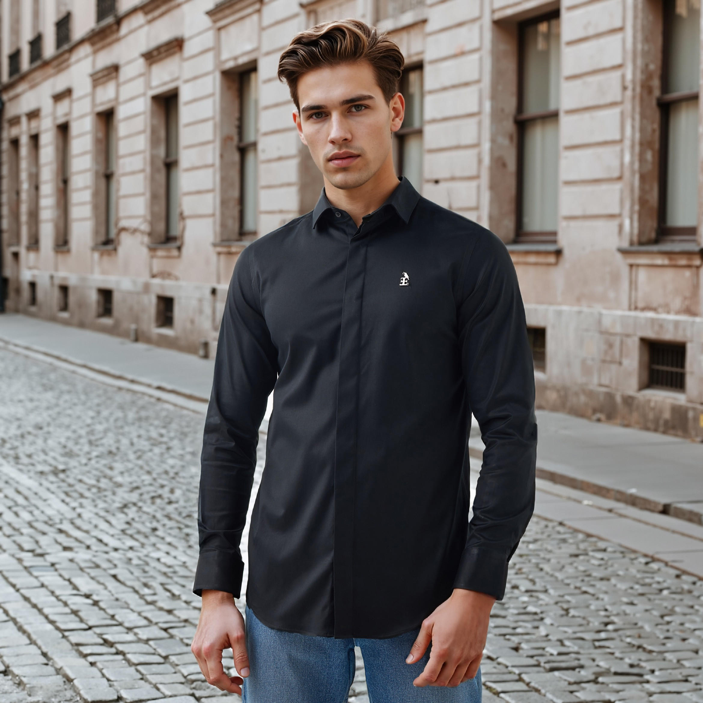 Emperor Regular Fit Logo Detail Shirt with Long Sleeves-men-clothing-shirts-image-1
