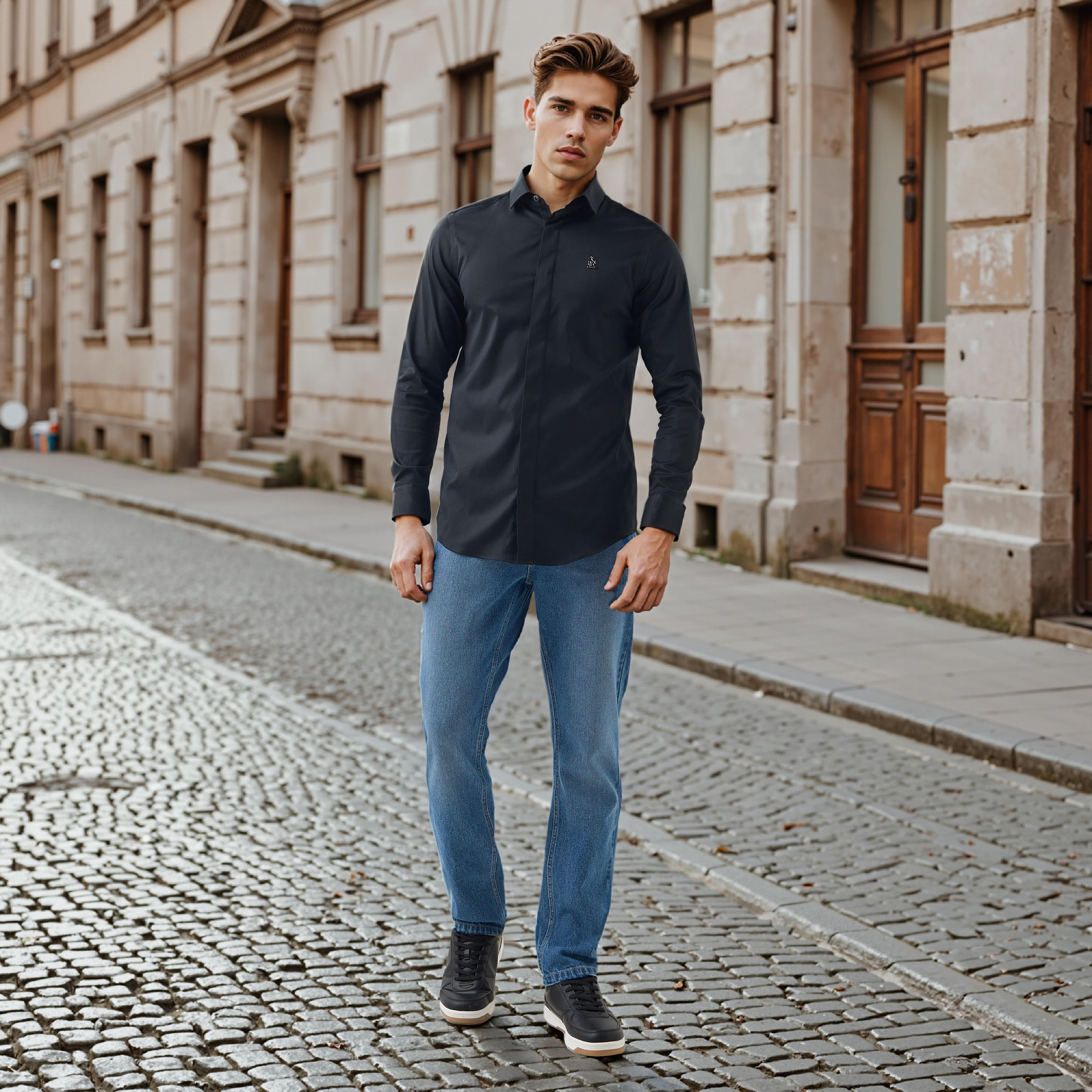 Emperor Regular Fit Logo Detail Shirt with Long Sleeves-men-clothing-shirts-image-2