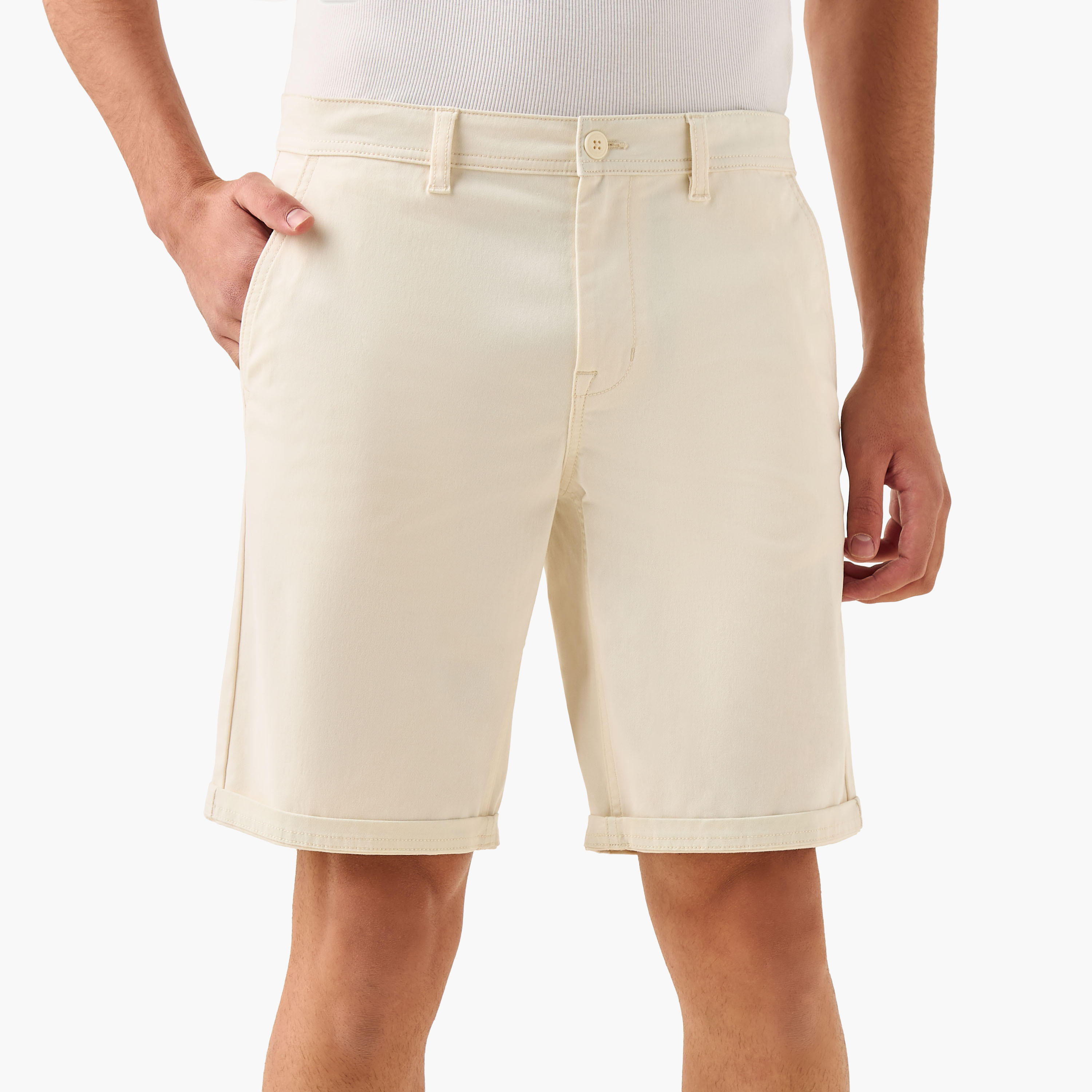 Regular Fit Mid-Rise Shorts with Button Closure and Pockets-men-clothing-bottoms-shorts-image-1
