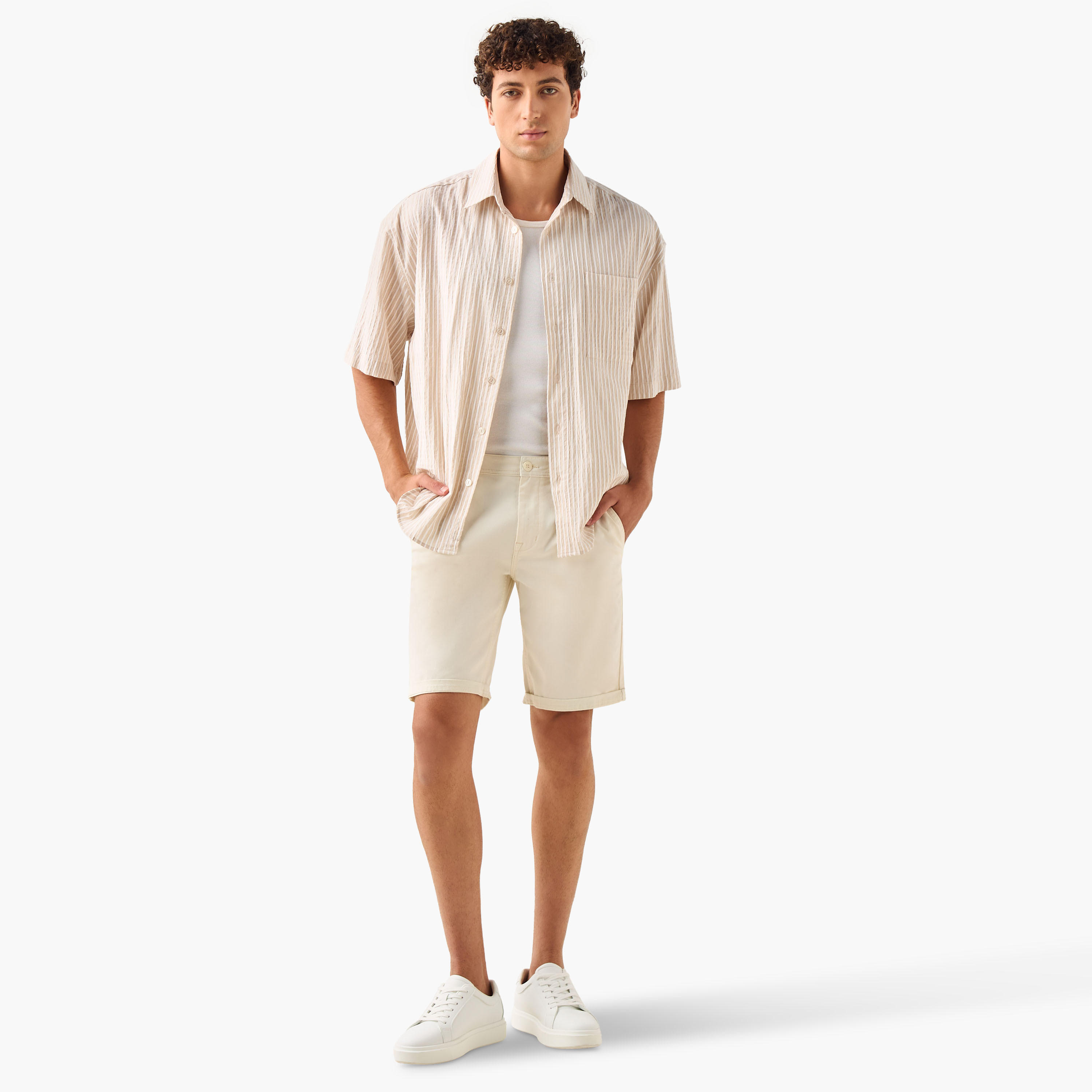 Regular Fit Mid-Rise Shorts with Button Closure and Pockets-men-clothing-bottoms-shorts-image-2
