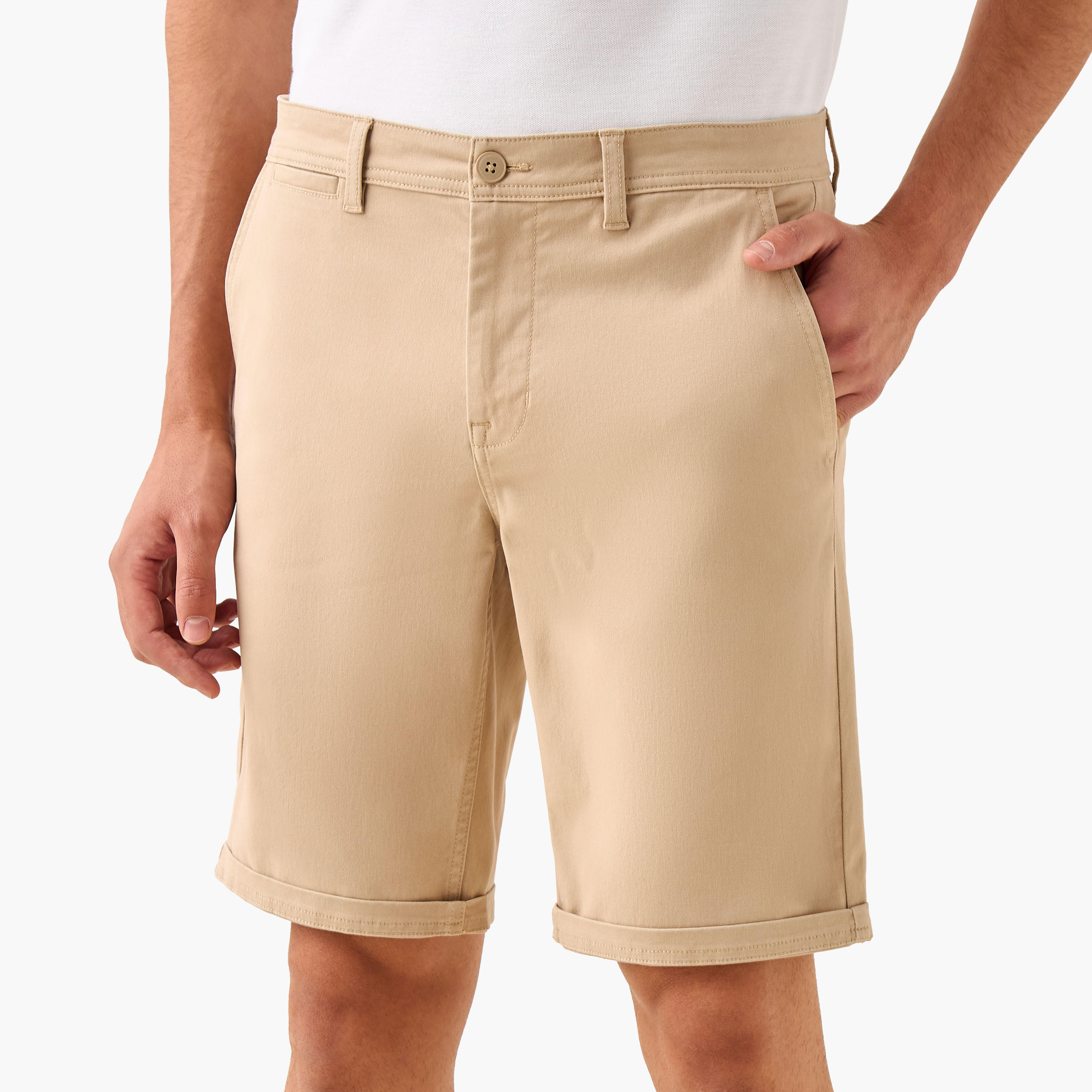 Regular Fit Mid-Rise Shorts with Button Closure and Pockets-men-clothing-bottoms-shorts-image-1