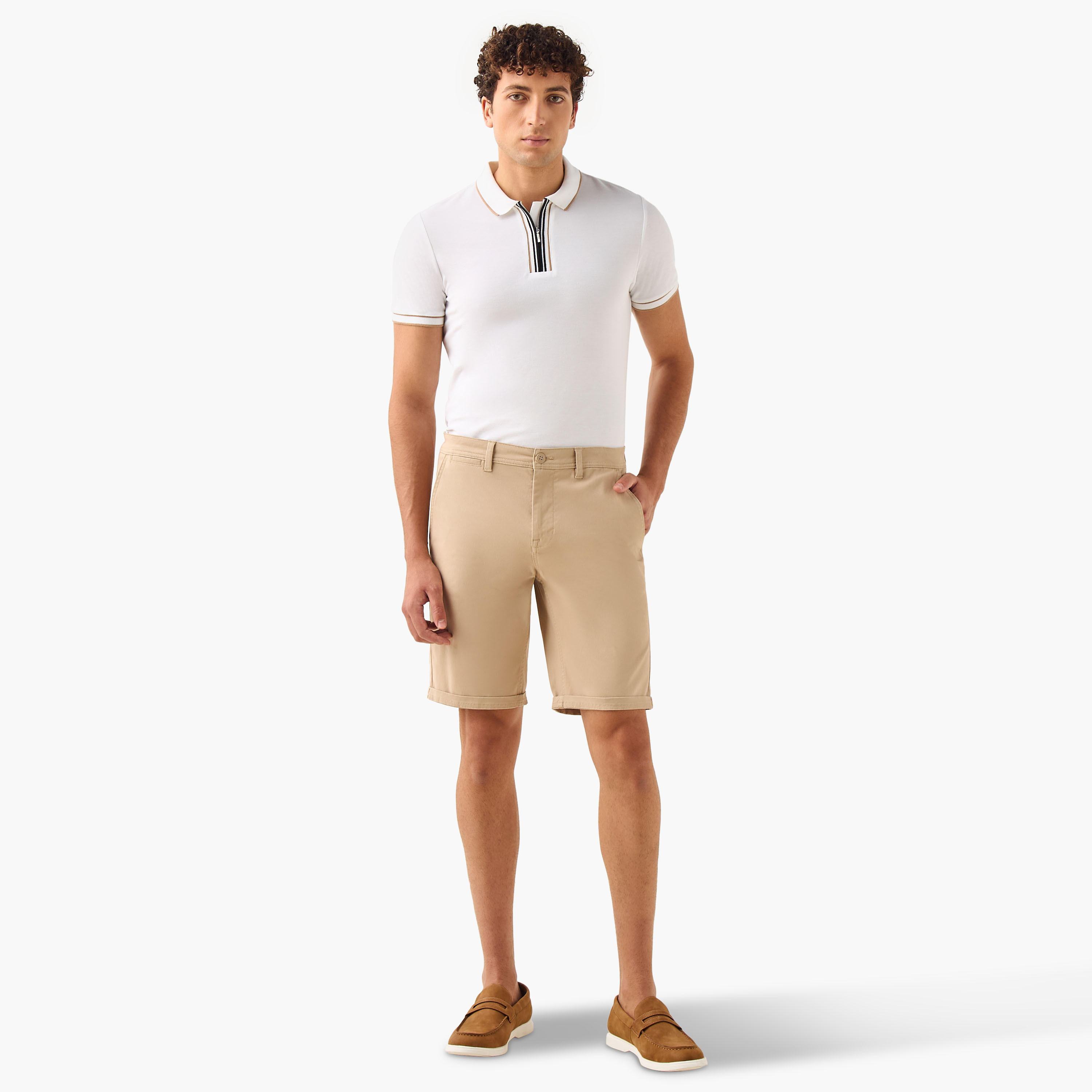 Regular Fit Mid-Rise Shorts with Button Closure and Pockets-men-clothing-bottoms-shorts-image-2