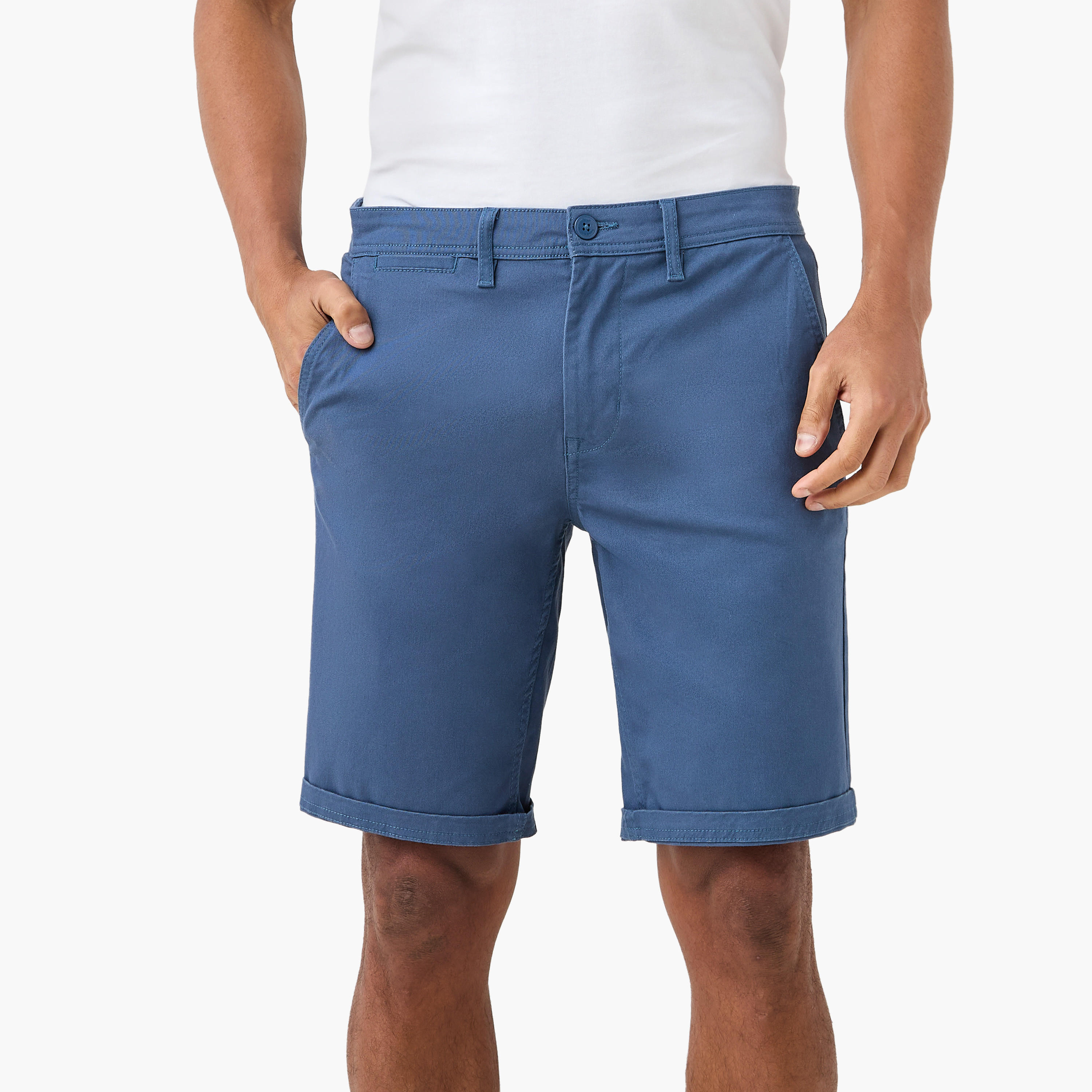 Regular Fit Mid-Rise Shorts with Button Closure and Pockets-men-clothing-bottoms-shorts-image-1
