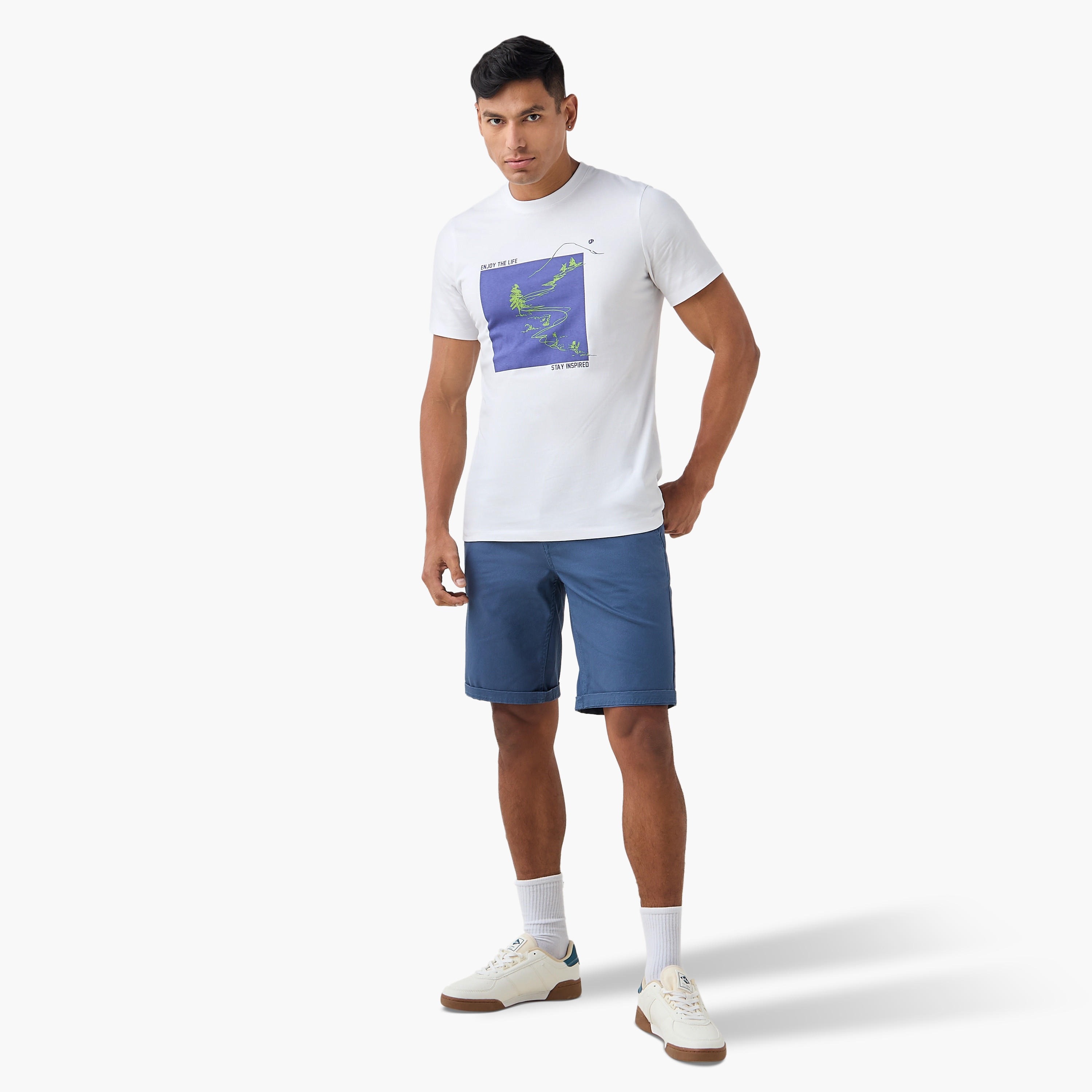 Regular Fit Mid-Rise Shorts with Button Closure and Pockets-men-clothing-bottoms-shorts-image-2