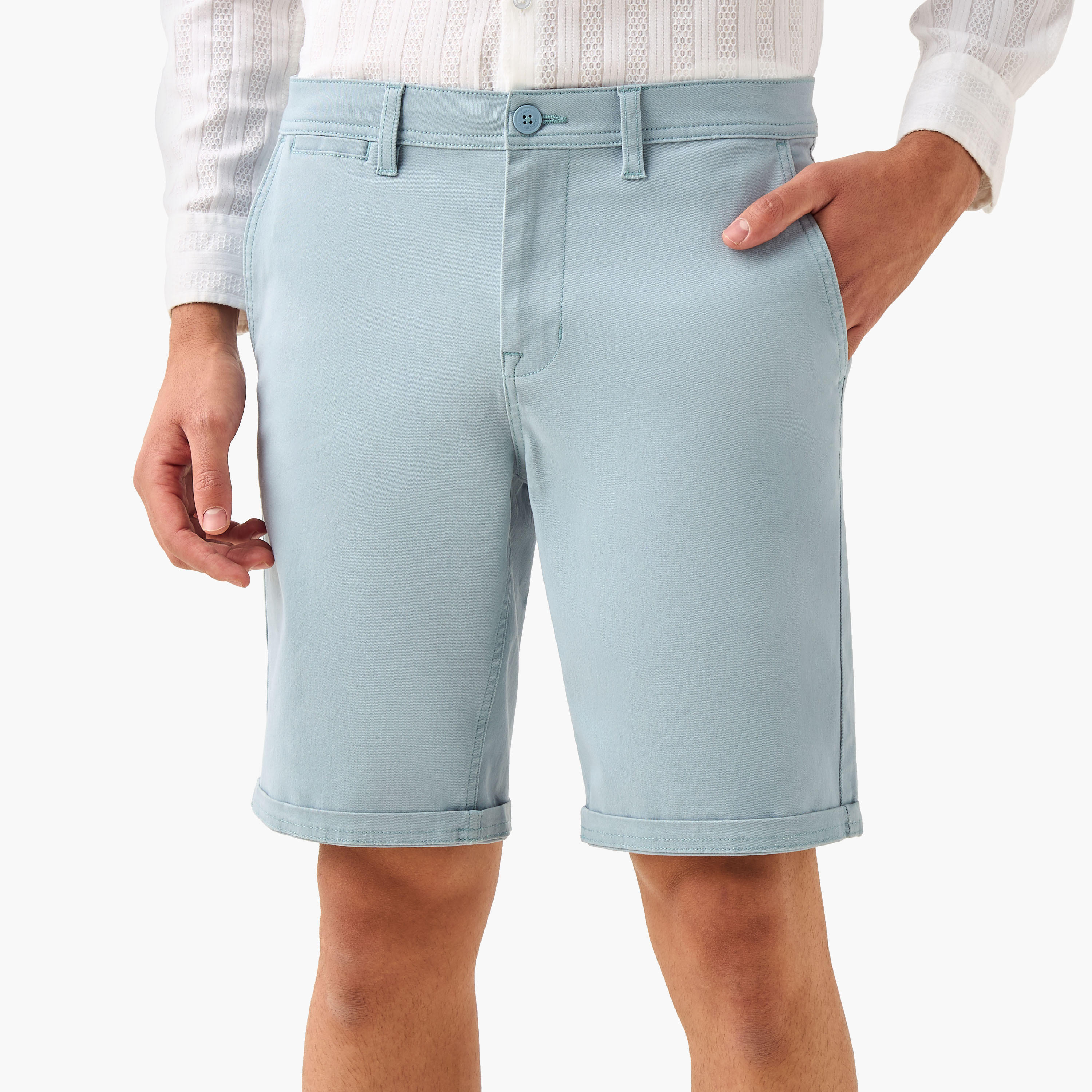 Regular Fit Mid-Rise Shorts with Button Closure and Pockets-men-clothing-bottoms-shorts-image-1