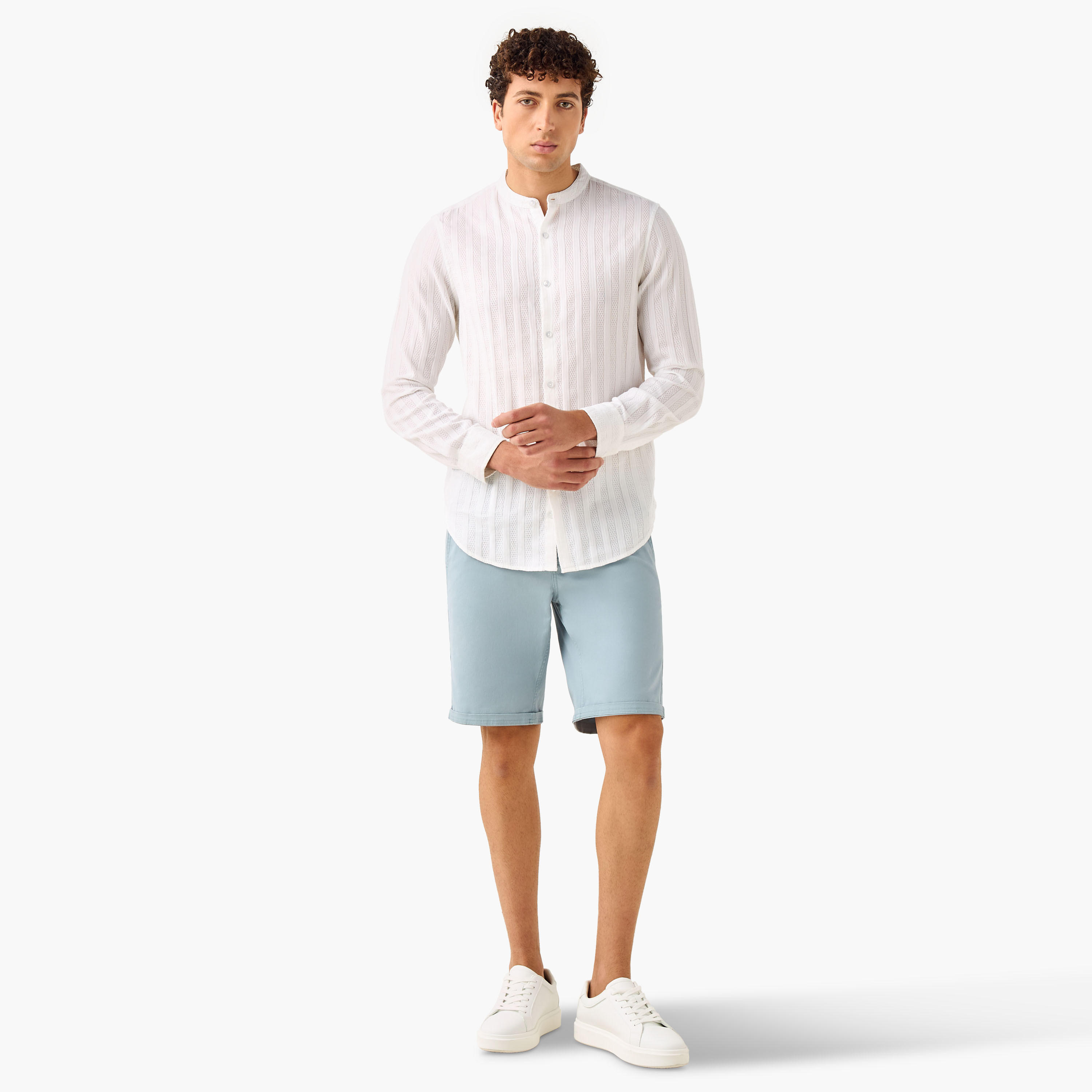 Regular Fit Mid-Rise Shorts with Button Closure and Pockets-men-clothing-bottoms-shorts-image-2