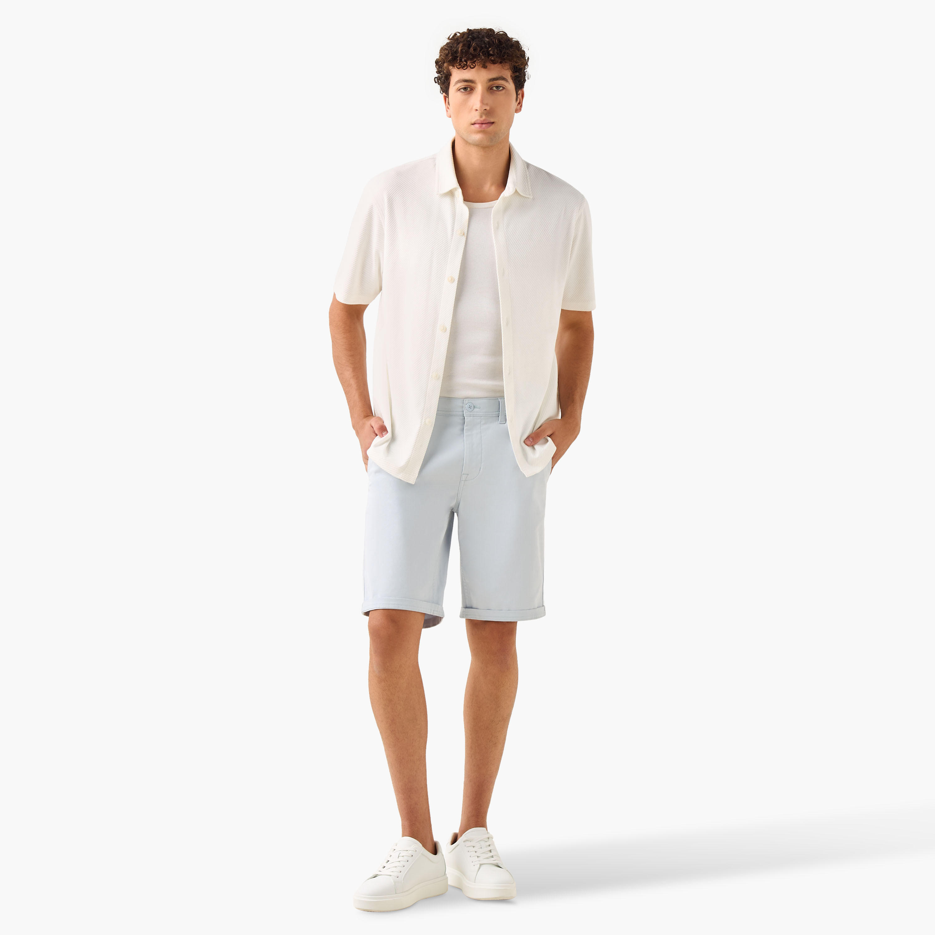 Regular Fit Mid-Rise Shorts with Button Closure and Pockets-men-clothing-bottoms-shorts-image-2
