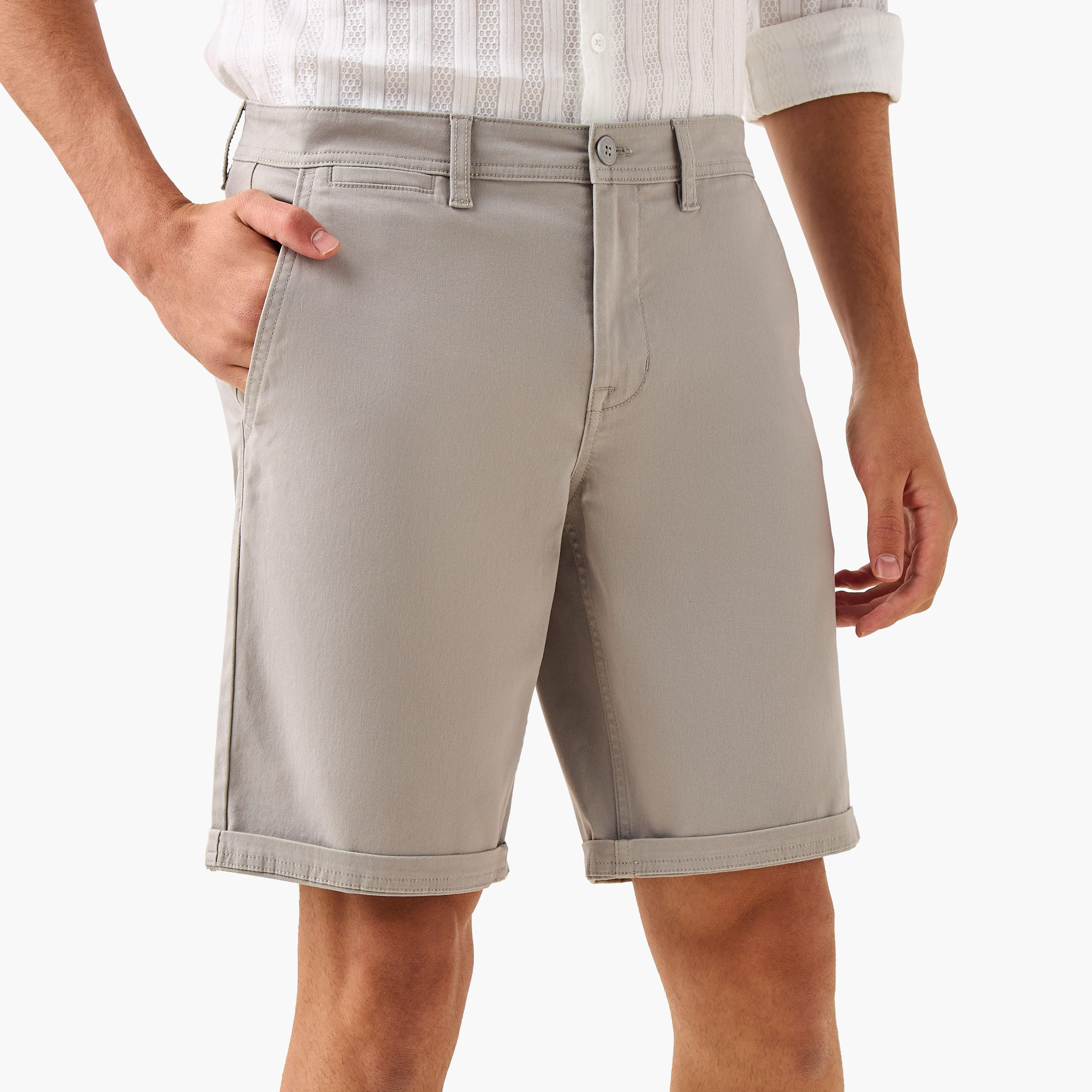 Regular Fit Mid-Rise Shorts with Button Closure and Pockets-men-clothing-bottoms-shorts-image-1