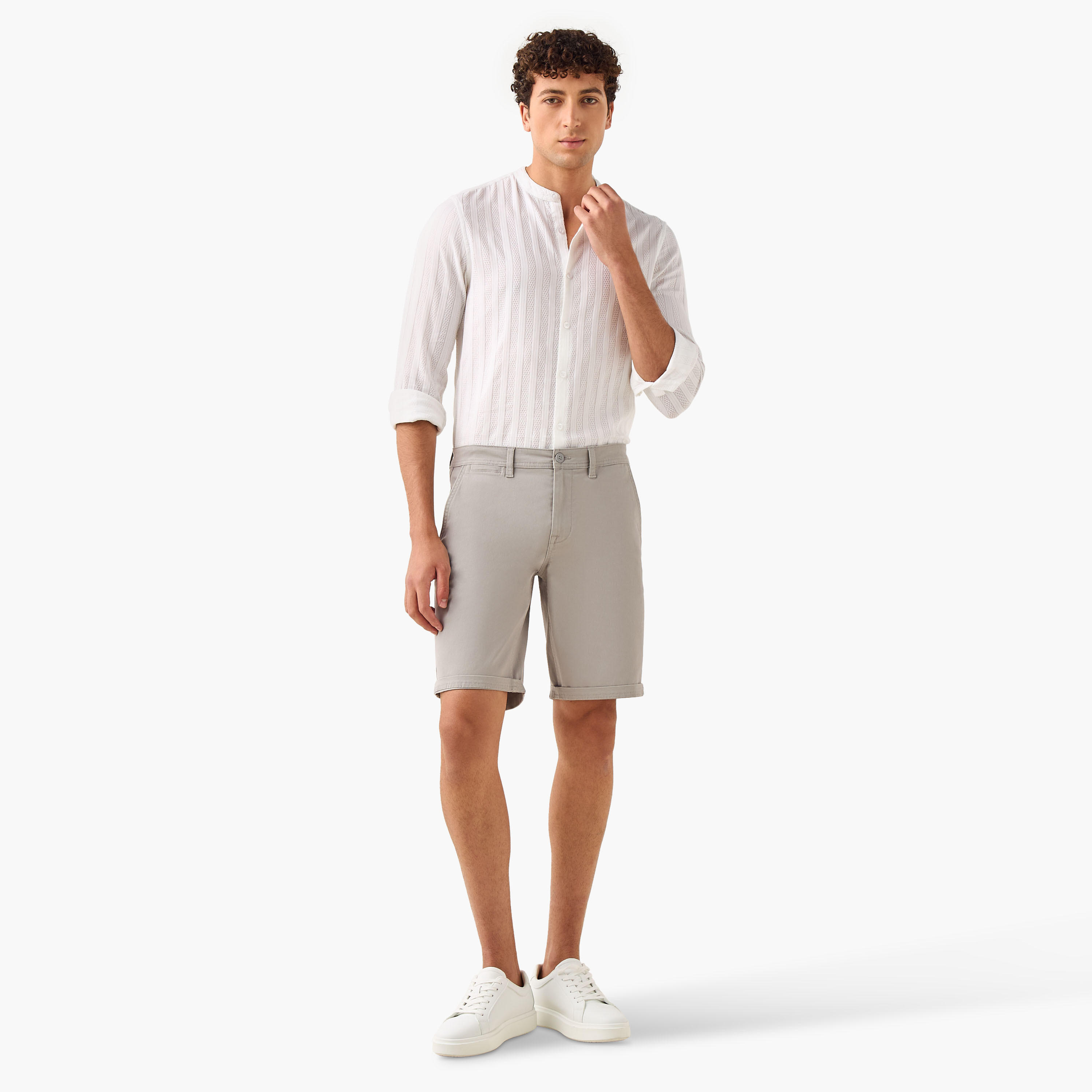 Regular Fit Mid-Rise Shorts with Button Closure and Pockets-men-clothing-bottoms-shorts-image-2