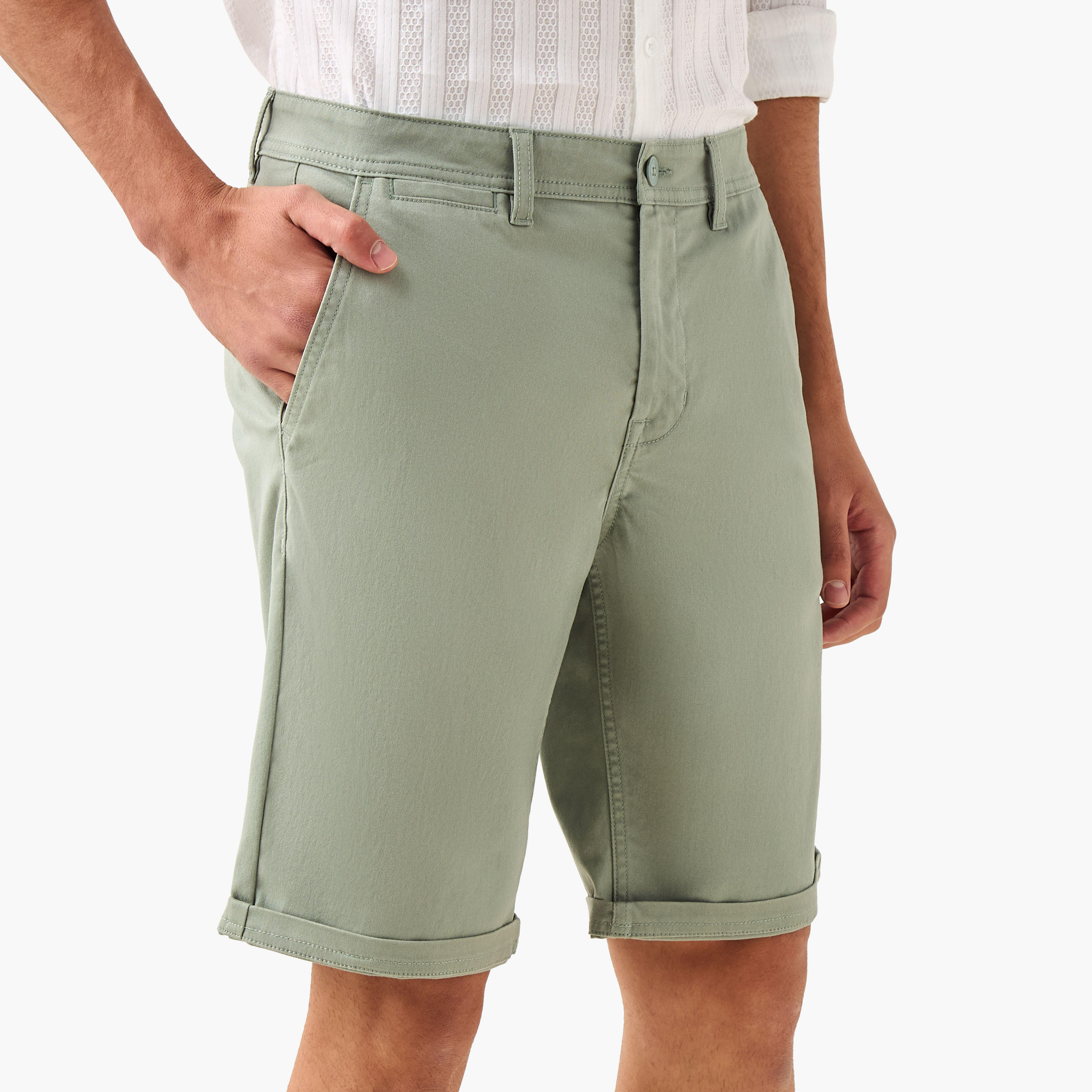 Regular Fit Mid-Rise Shorts with Button Closure and Pockets-men-clothing-bottoms-shorts-image-1