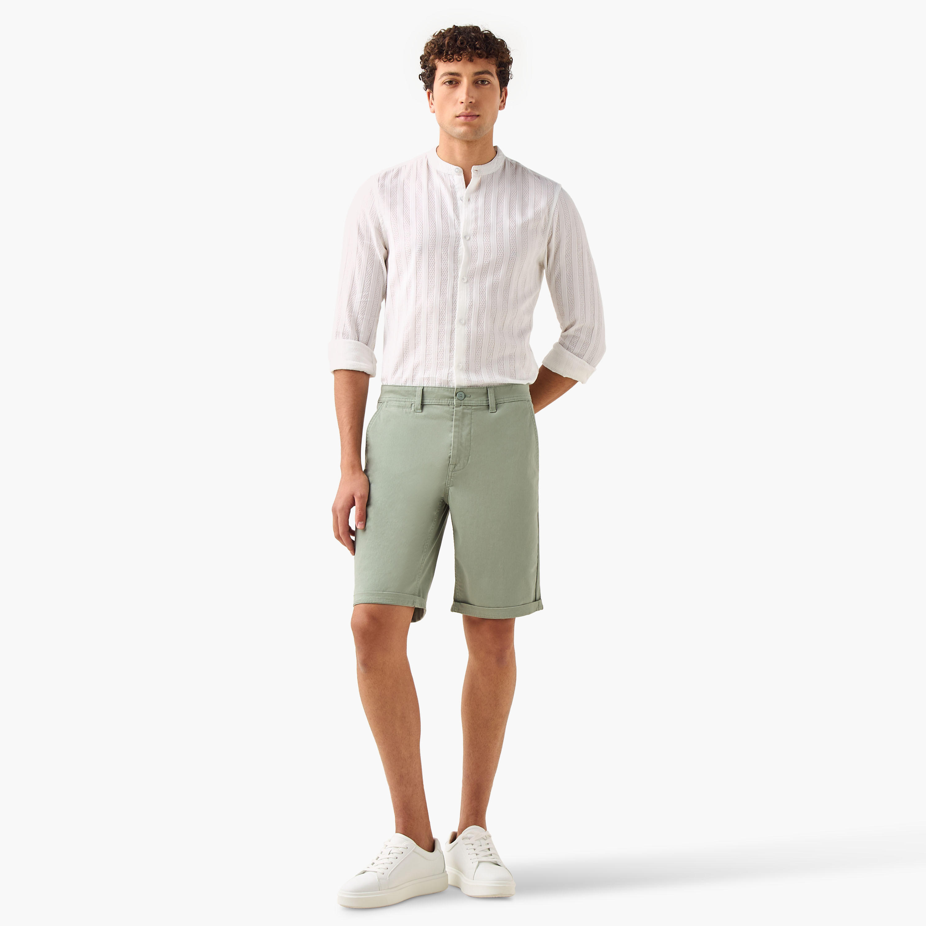 Regular Fit Mid-Rise Shorts with Button Closure and Pockets-men-clothing-bottoms-shorts-image-2