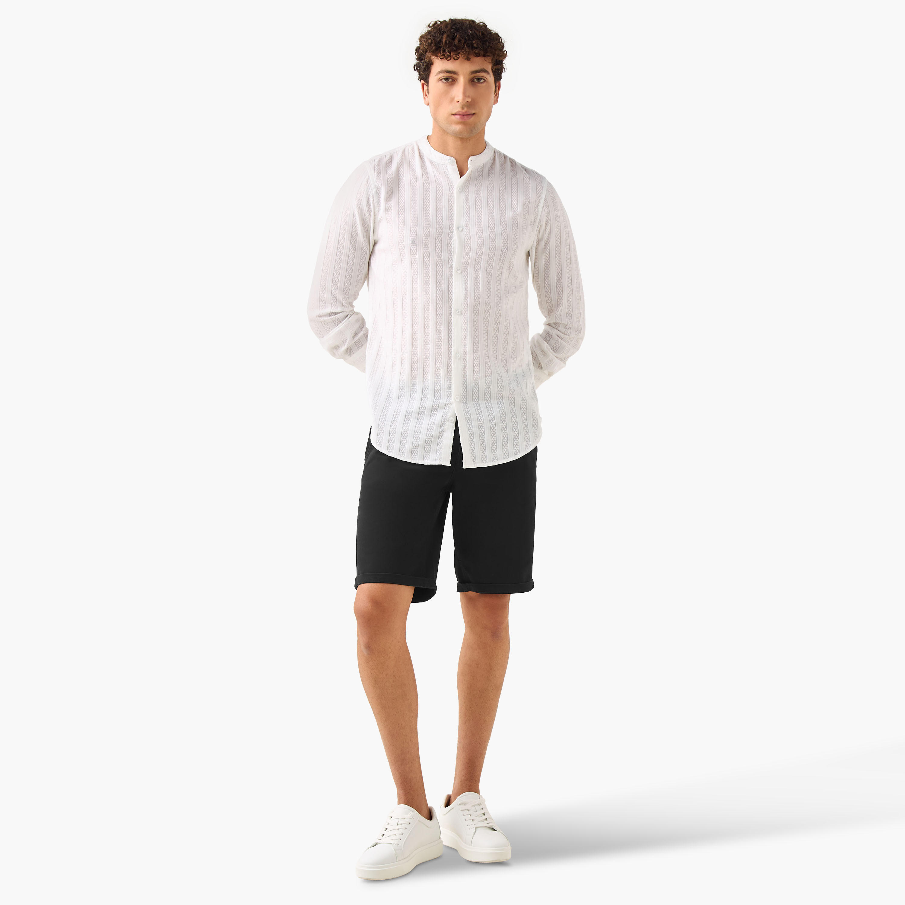 Regular Fit Mid-Rise Shorts with Button Closure and Pockets-men-clothing-bottoms-shorts-image-2