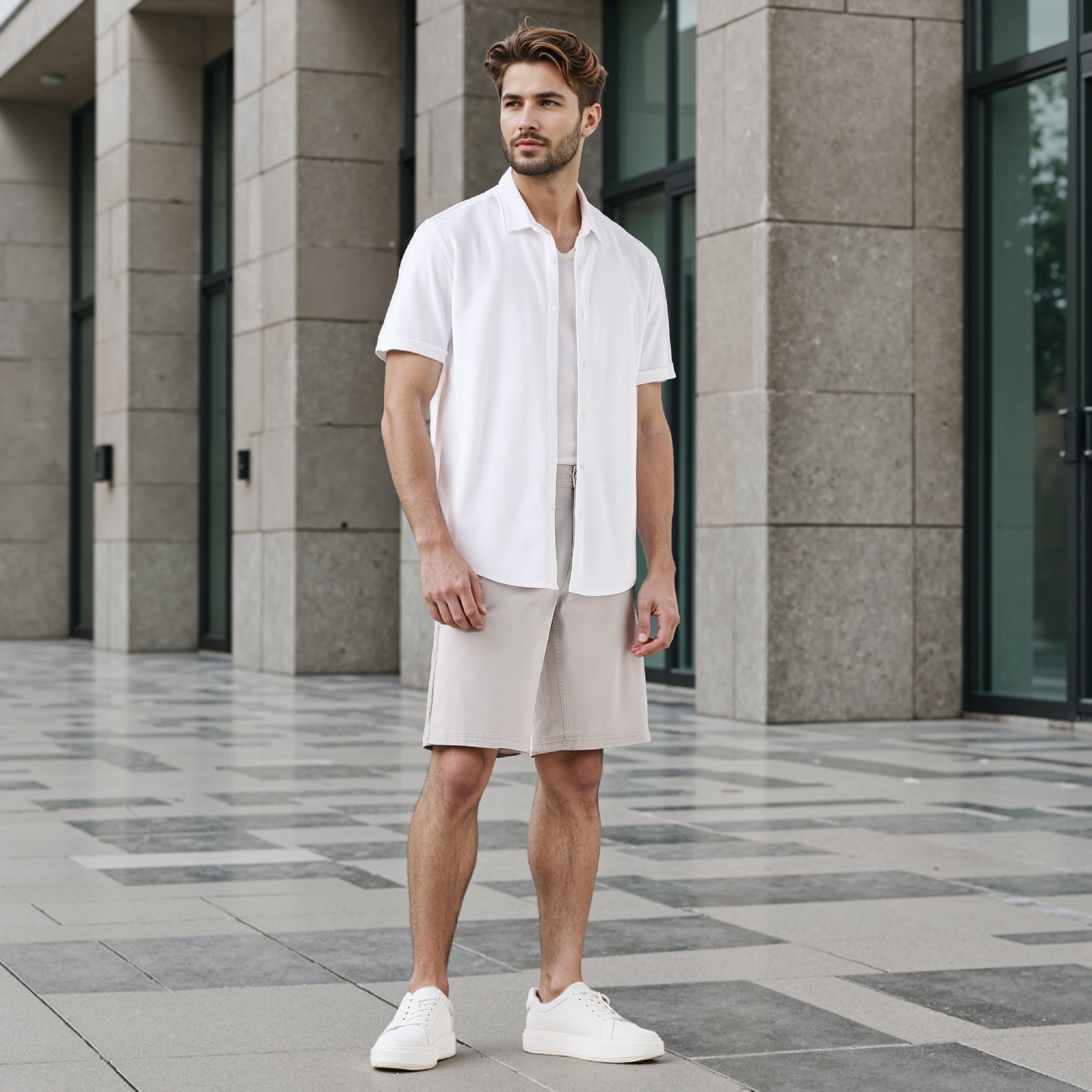 Textured Slim-Fit Shirt with Short Sleeves-men-clothing-shirts-image-2