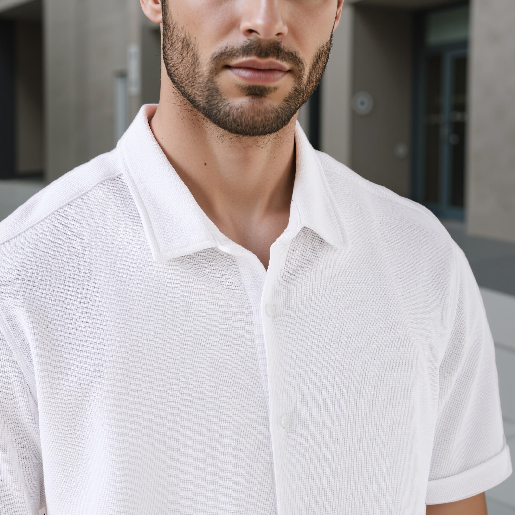 Textured Slim-Fit Shirt with Short Sleeves-men-clothing-shirts-image-4