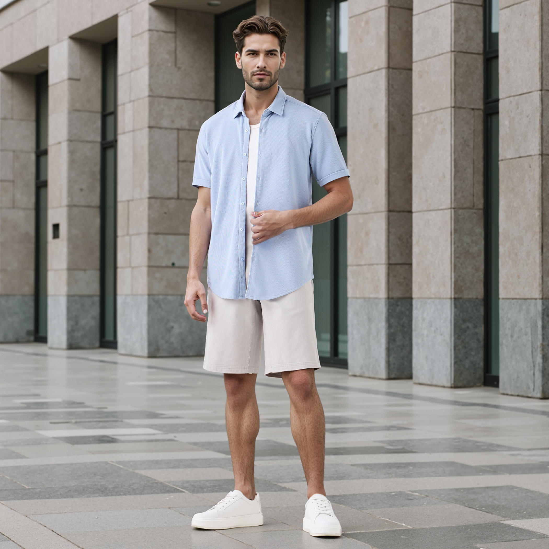 قميص بارز الملمس بقصة سليم وأكمام قصيرة-men-clothing-shirts-image-2