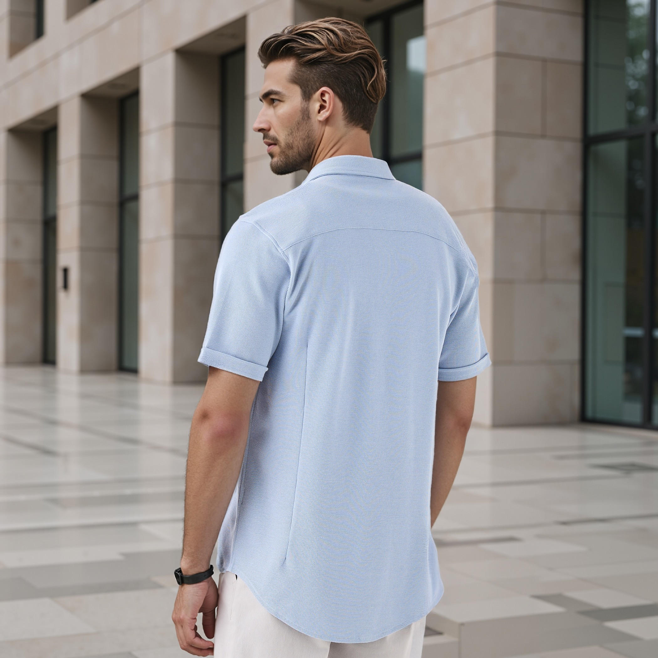 قميص بارز الملمس بقصة سليم وأكمام قصيرة-men-clothing-shirts-image-3