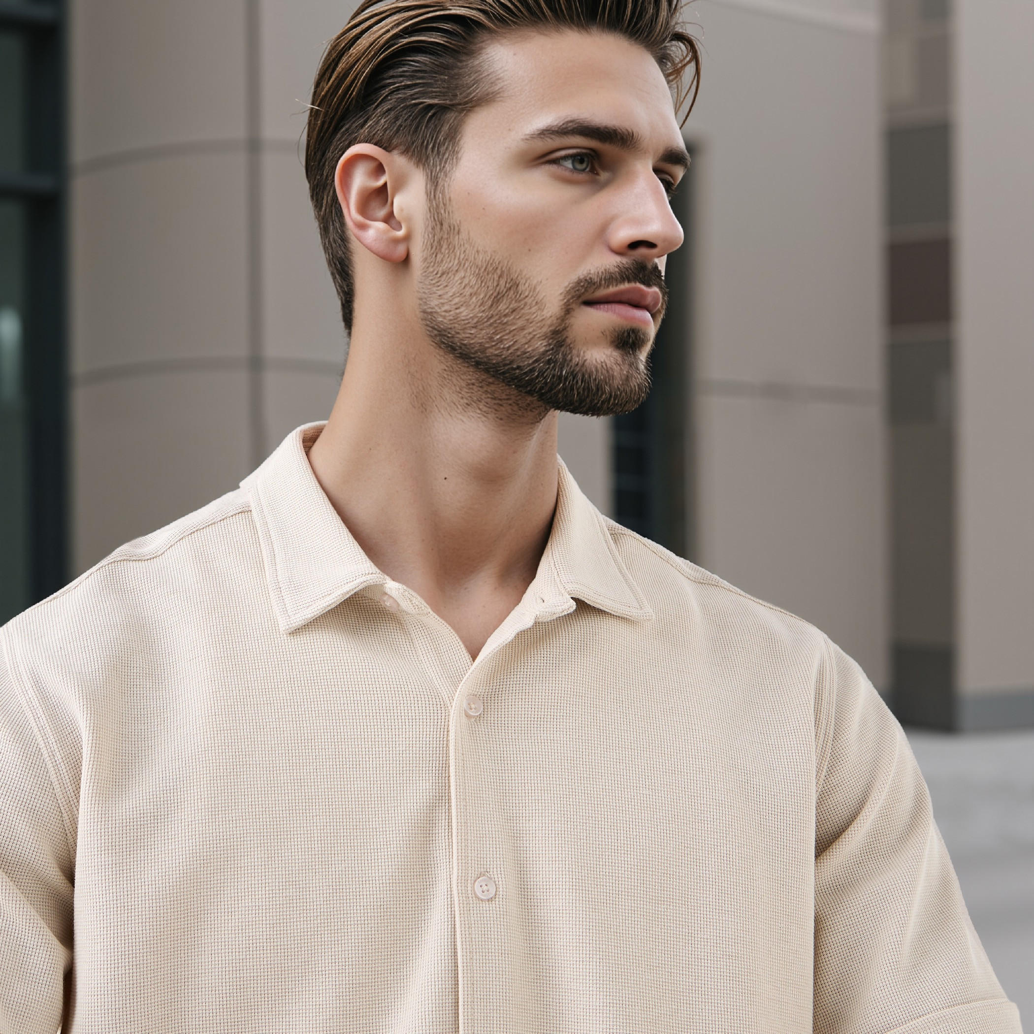 Textured Slim-Fit Shirt with Short Sleeves-men-clothing-shirts-image-4