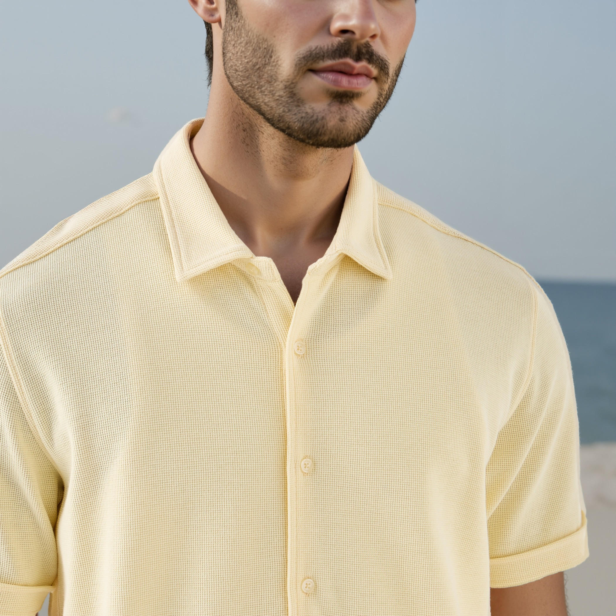 Textured Slim-Fit Shirt with Short Sleeves-men-clothing-shirts-image-4