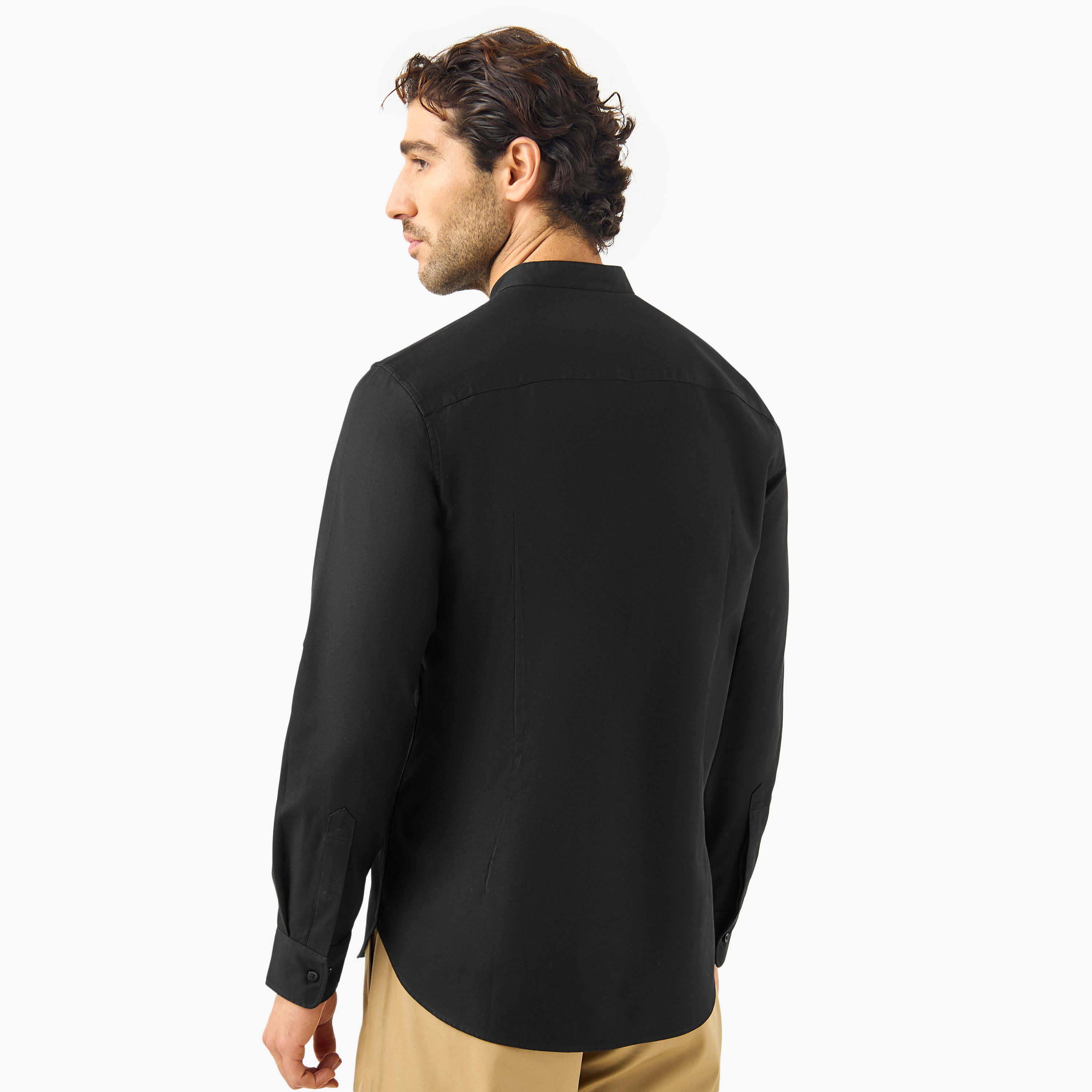Regular Fit Mandarin Collar Shirt with Long Sleeves-men-clothing-shirts-image-3