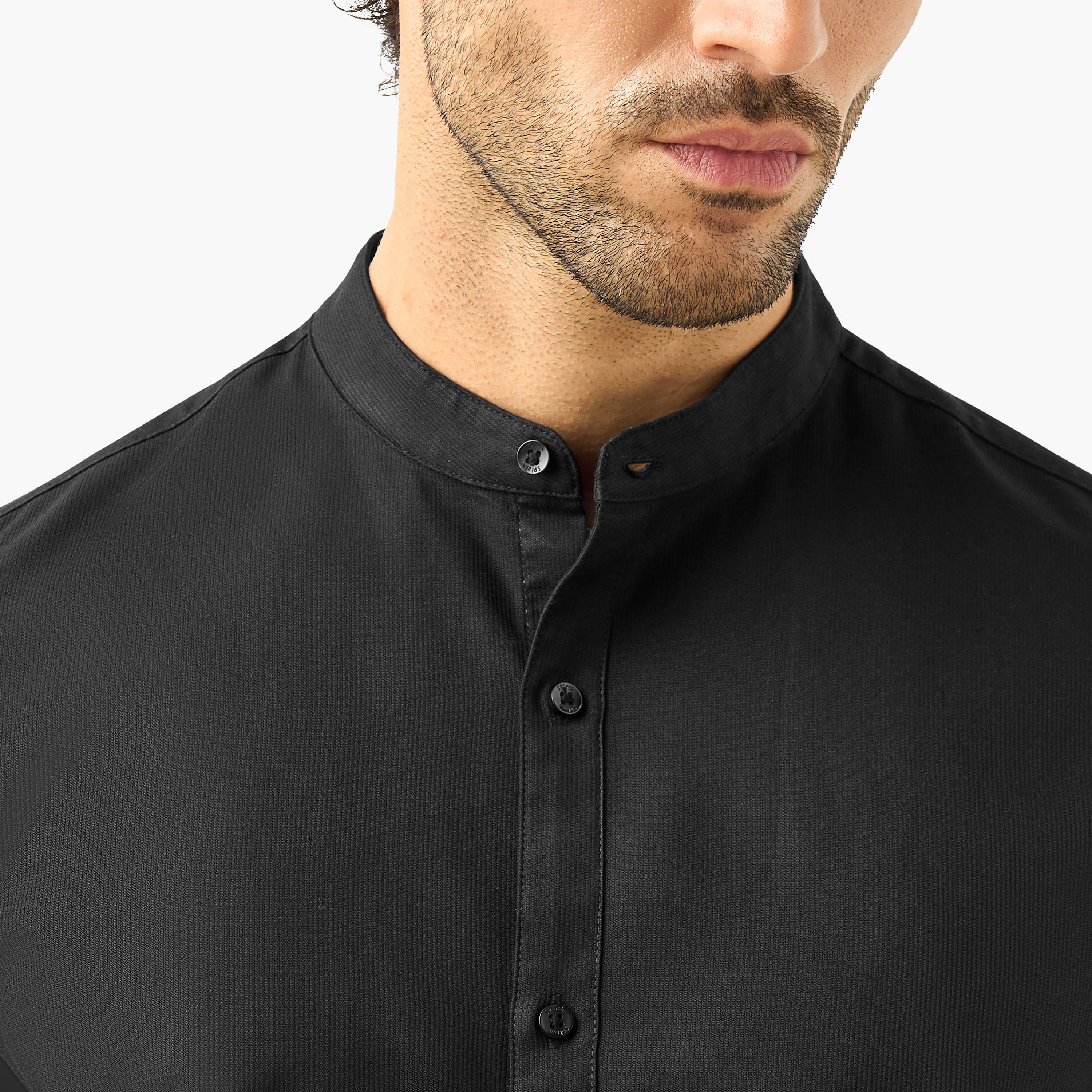 Regular Fit Mandarin Collar Shirt with Long Sleeves-men-clothing-shirts-image-4