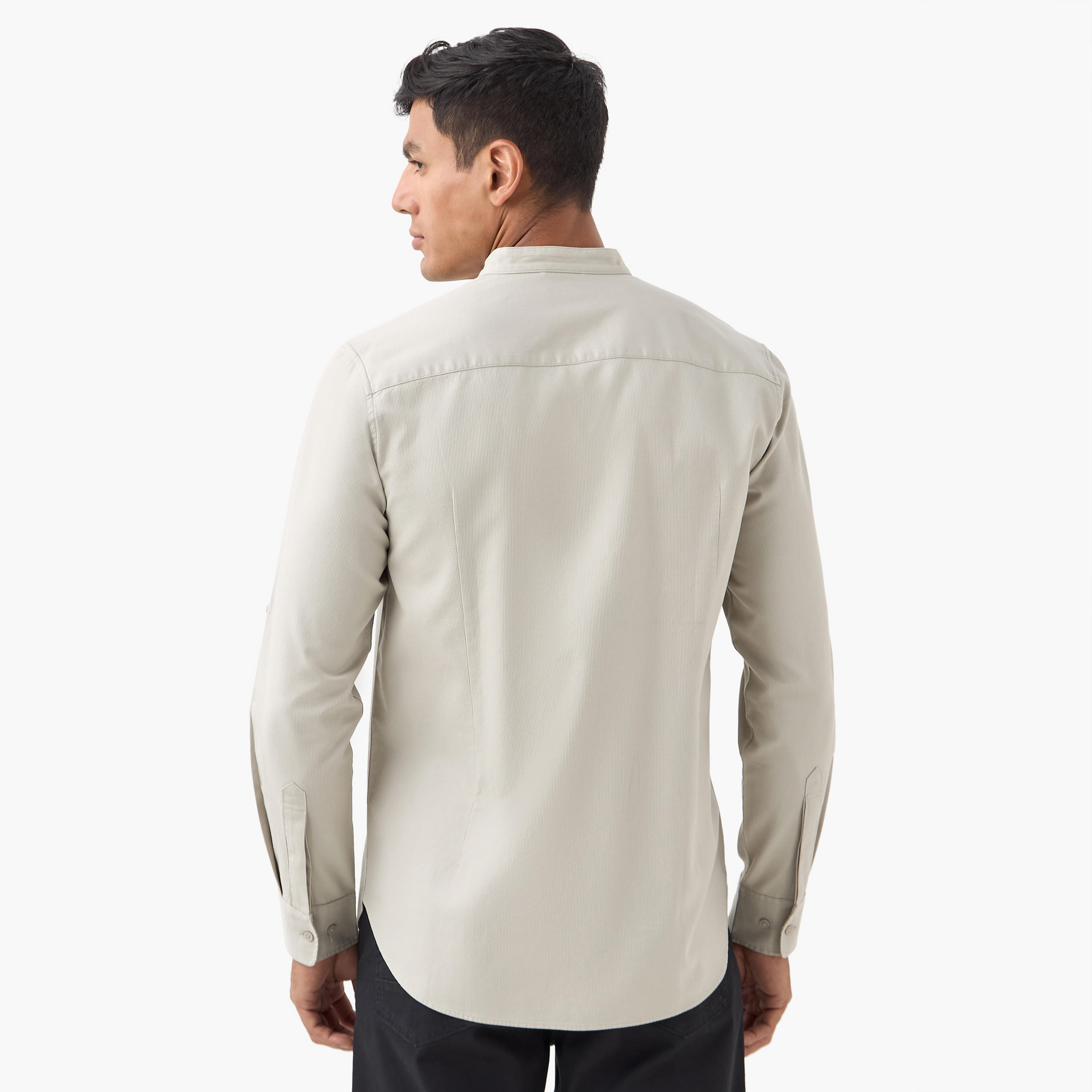 Regular Fit Mandarin Collar Shirt with Long Sleeves-men-clothing-shirts-image-3