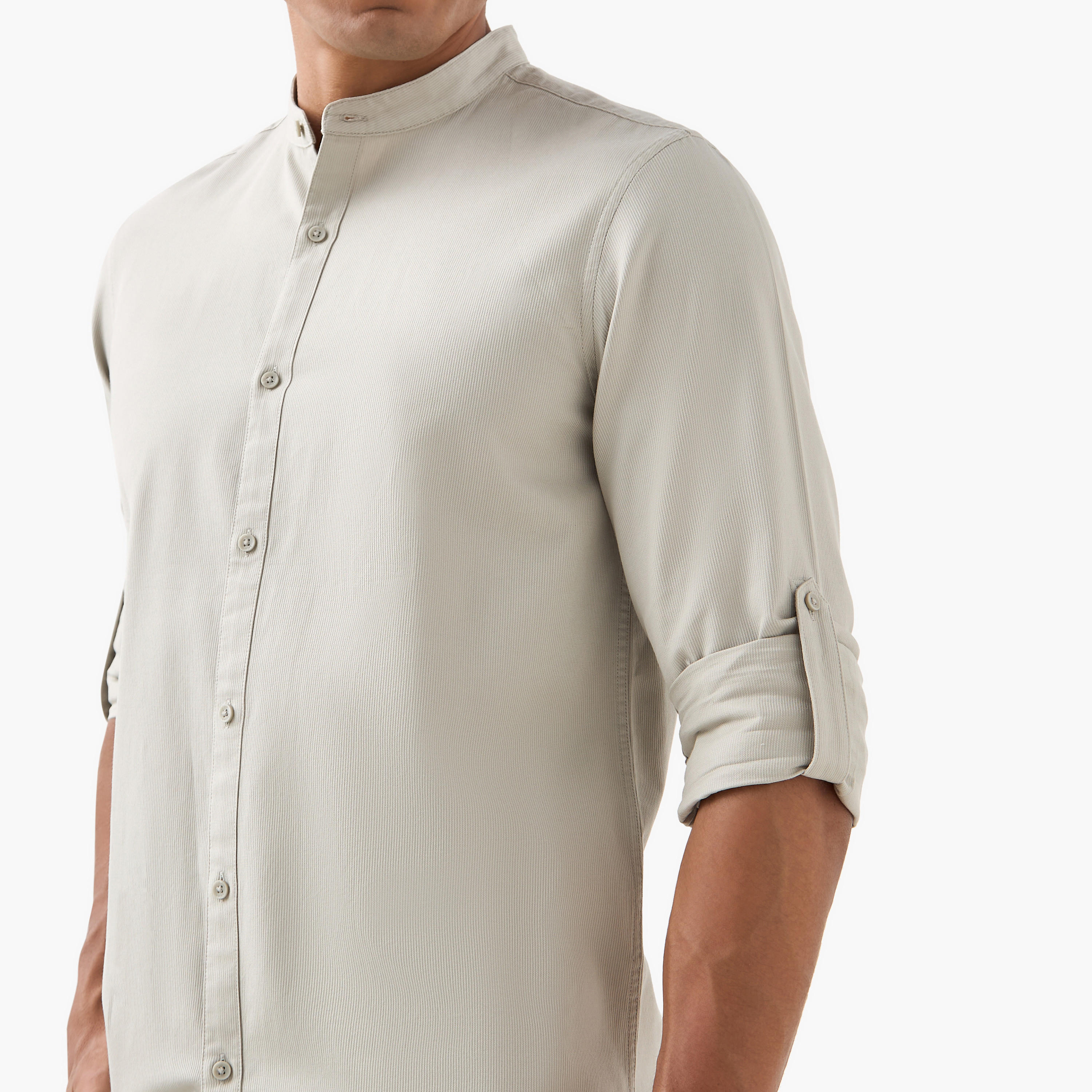 Regular Fit Mandarin Collar Shirt with Long Sleeves-men-clothing-shirts-image-4
