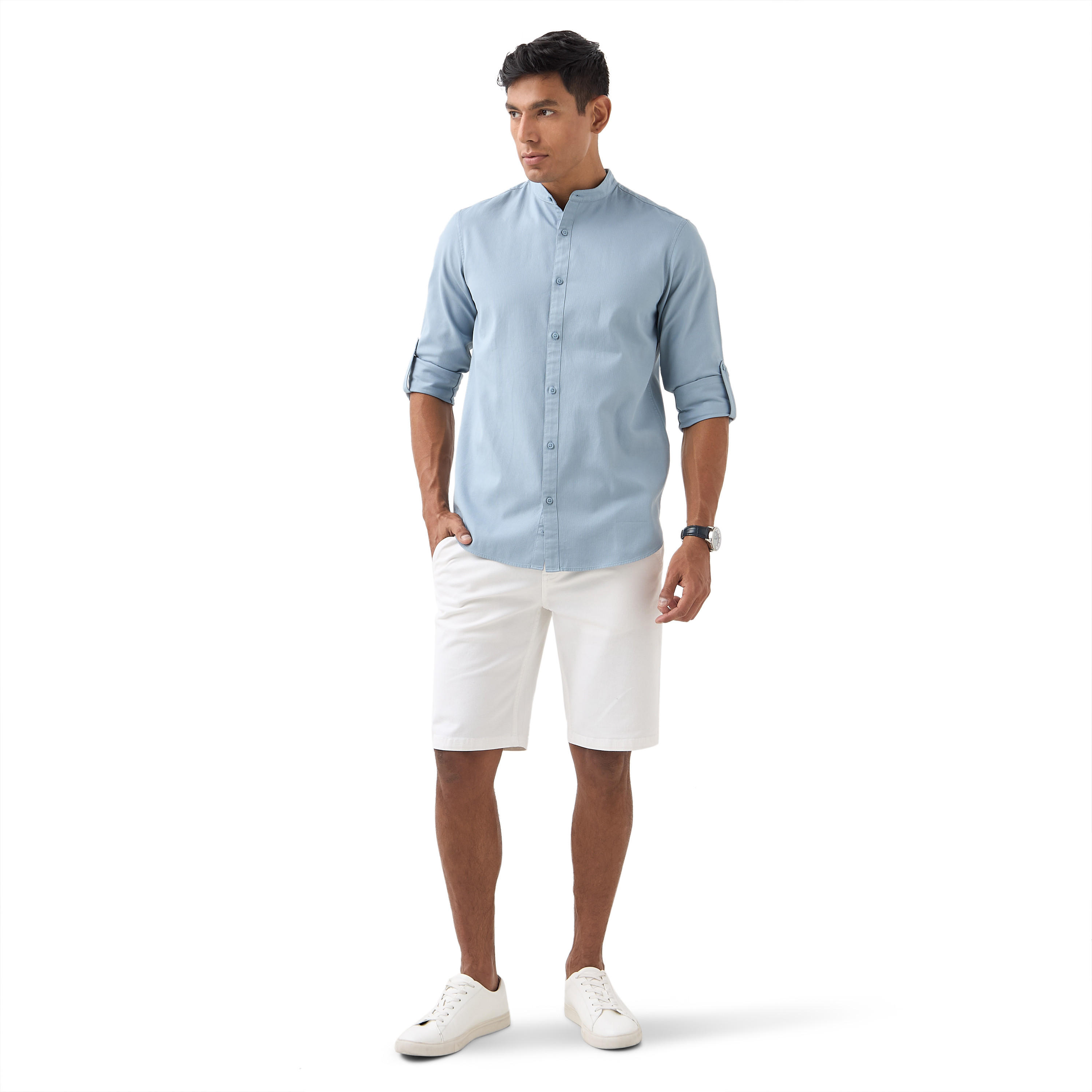 قميص بقصة عادية وياقة ماندارين وأكمام طويلة-men-clothing-shirts-image-5