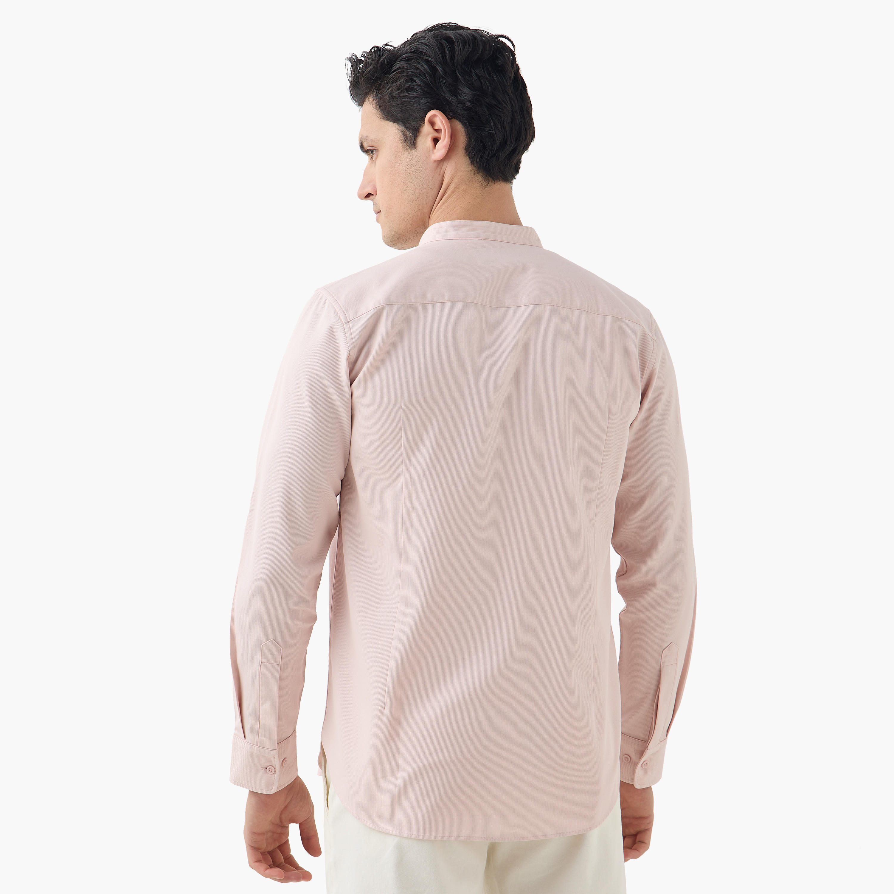 Regular Fit Mandarin Collar Shirt with Long Sleeves-men-clothing-shirts-image-3