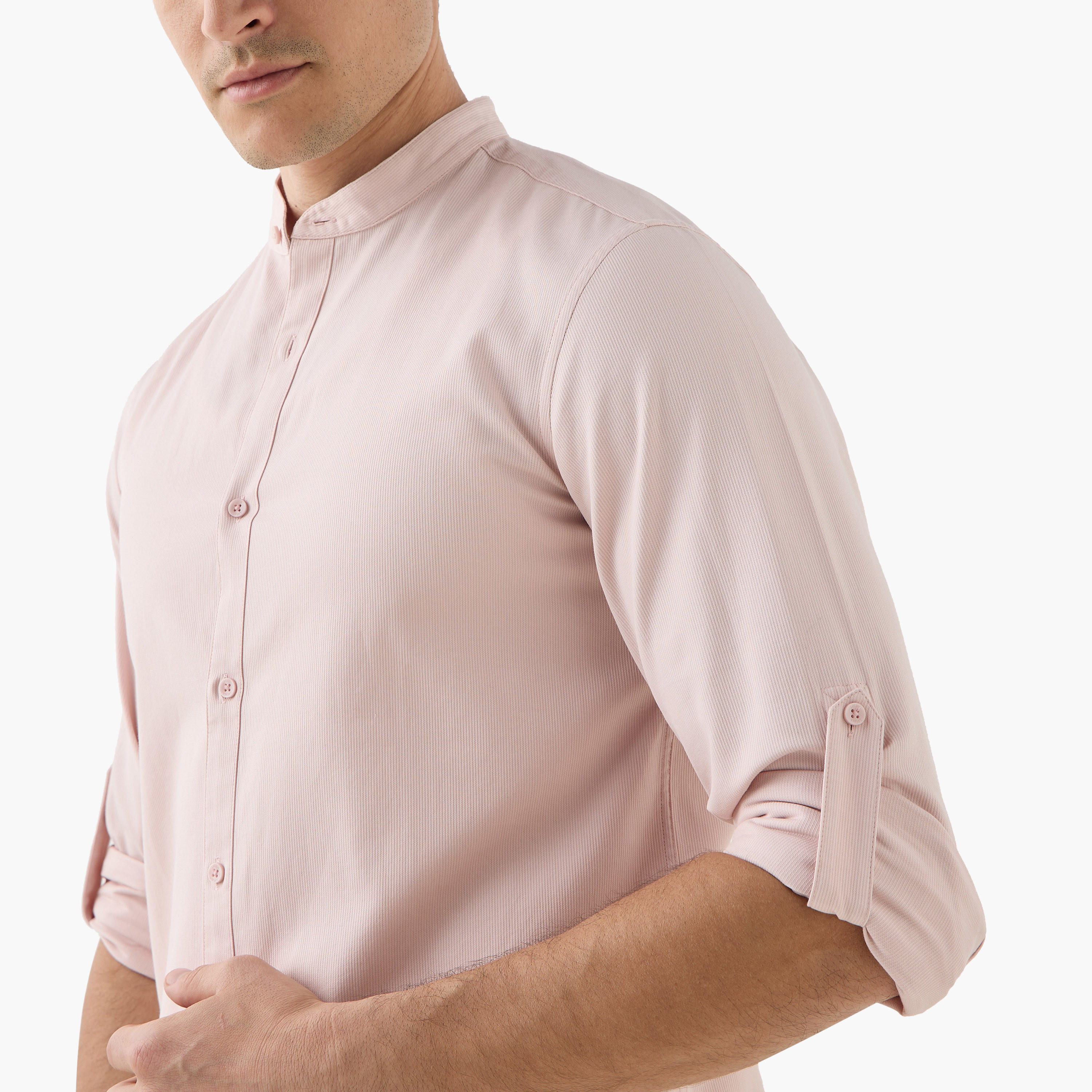 Regular Fit Mandarin Collar Shirt with Long Sleeves-men-clothing-shirts-image-4