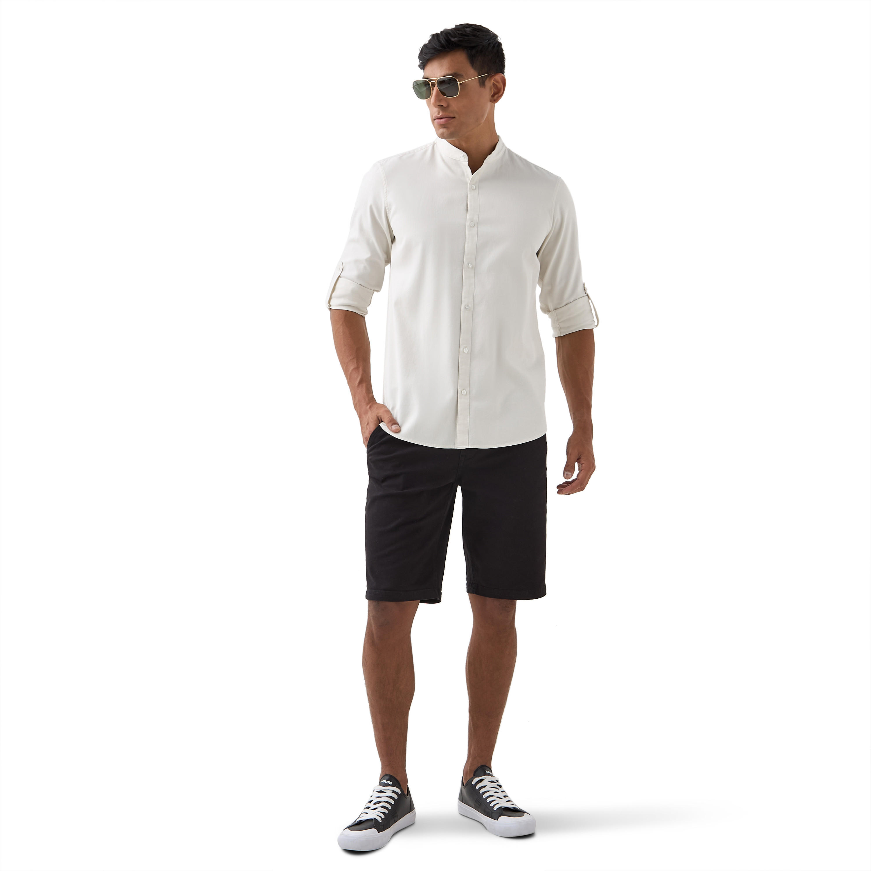قميص بقصة عادية وياقة ماندارين وأكمام طويلة-men-clothing-shirts-image-2