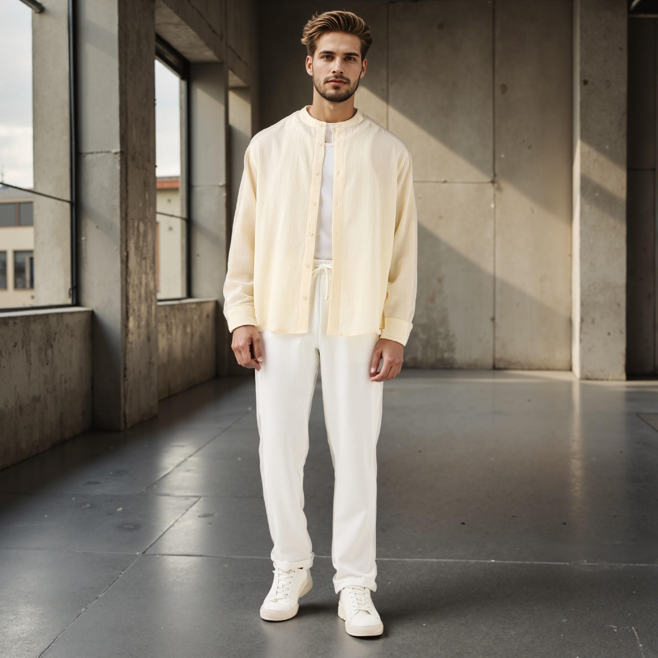 بنطلون بيكيه بقصّة سليم وخصر مطاطي وجيوب-men-clothing-bottoms-joggers-image-2