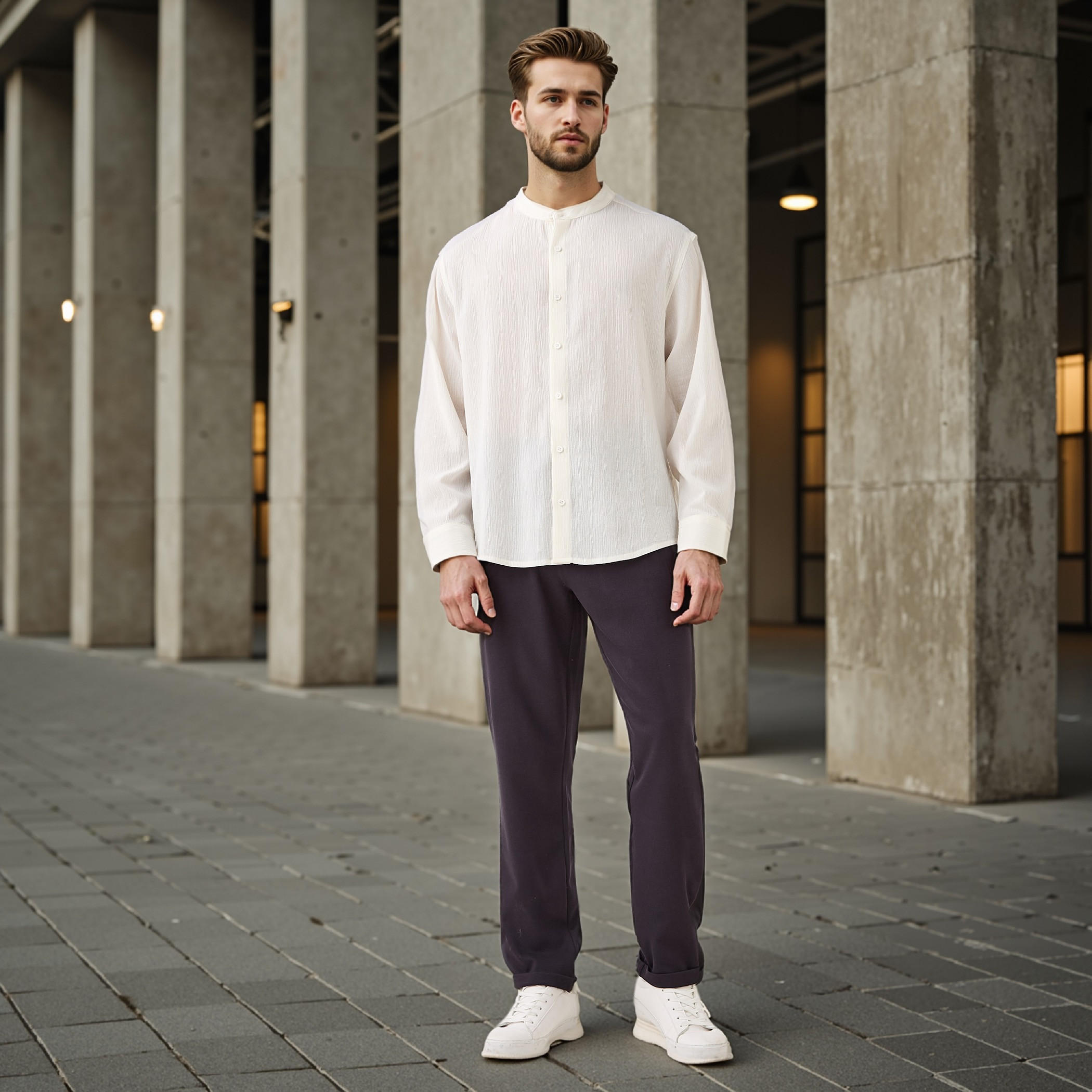 بنطلون بيكيه بقصّة سليم وخصر مطاطي وجيوب-men-clothing-bottoms-joggers-image-2
