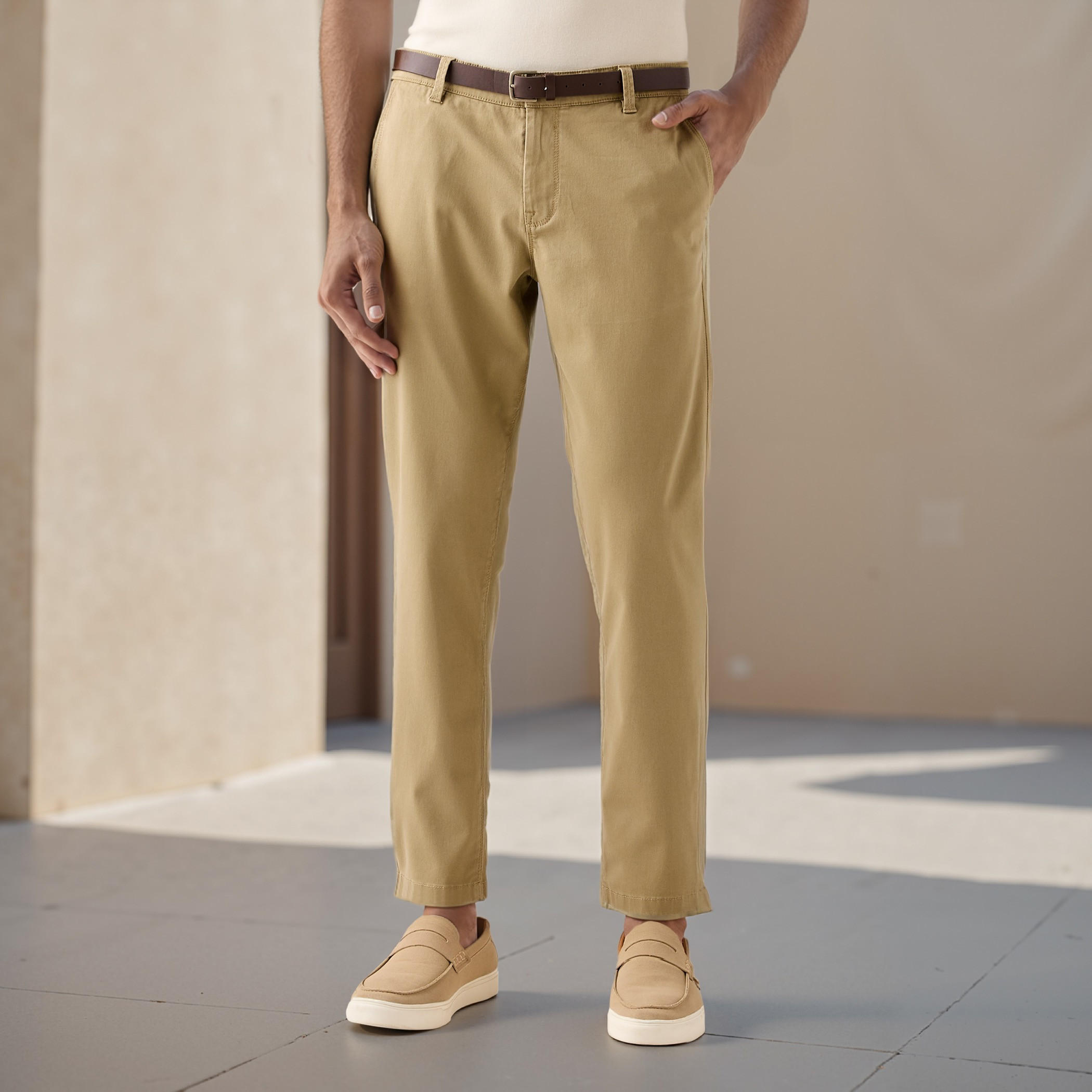 Slim Fit Belted Chinos with Pockets-men-clothing-bottoms-trousersandchinos-chinos-image-1