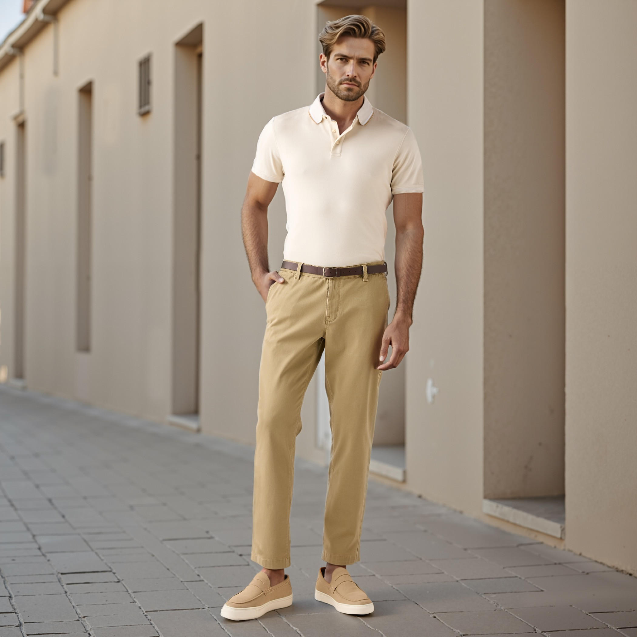Slim Fit Belted Chinos with Pockets-men-clothing-bottoms-trousersandchinos-chinos-image-2