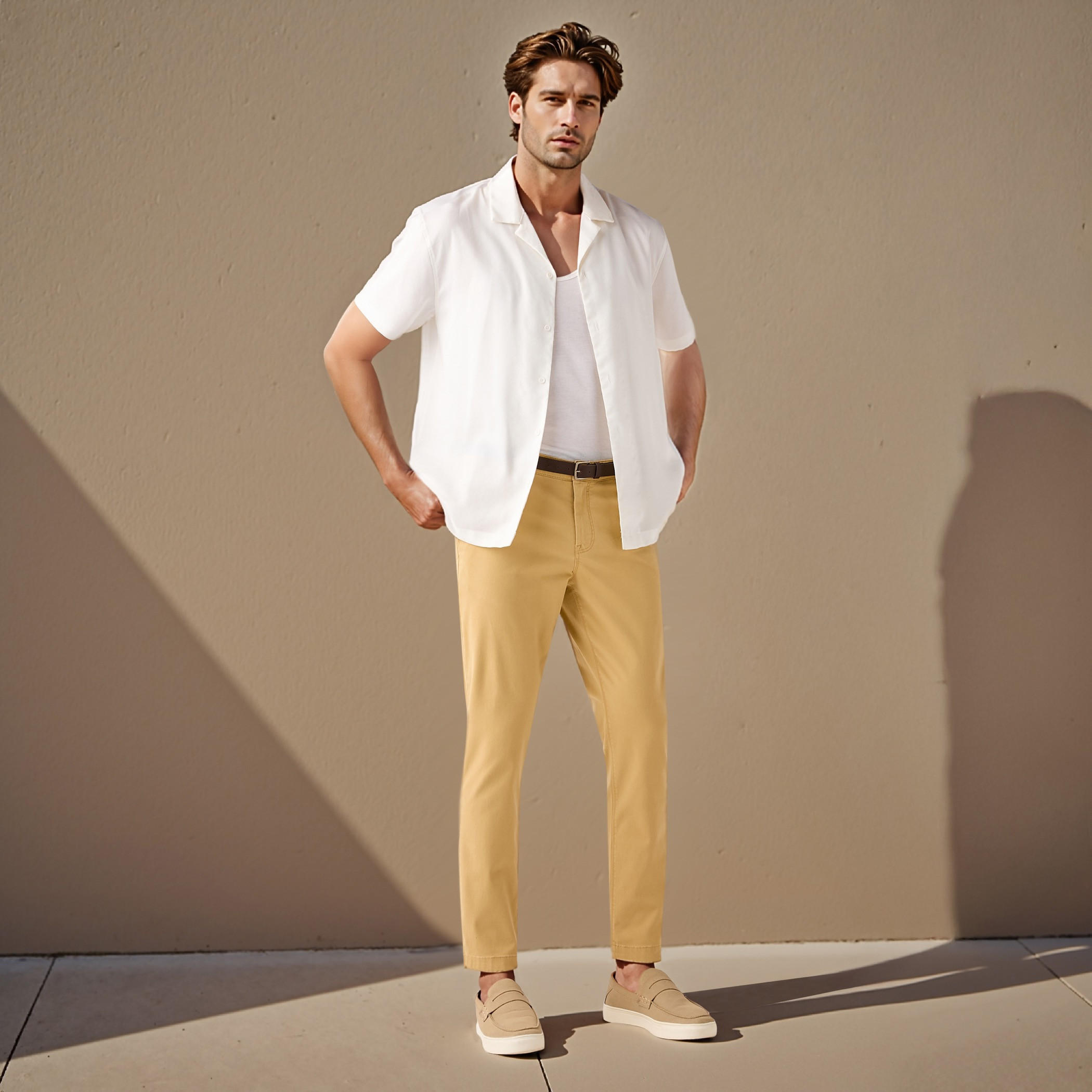 Slim Fit Belted Chinos with Pockets-men-clothing-bottoms-trousersandchinos-chinos-image-2