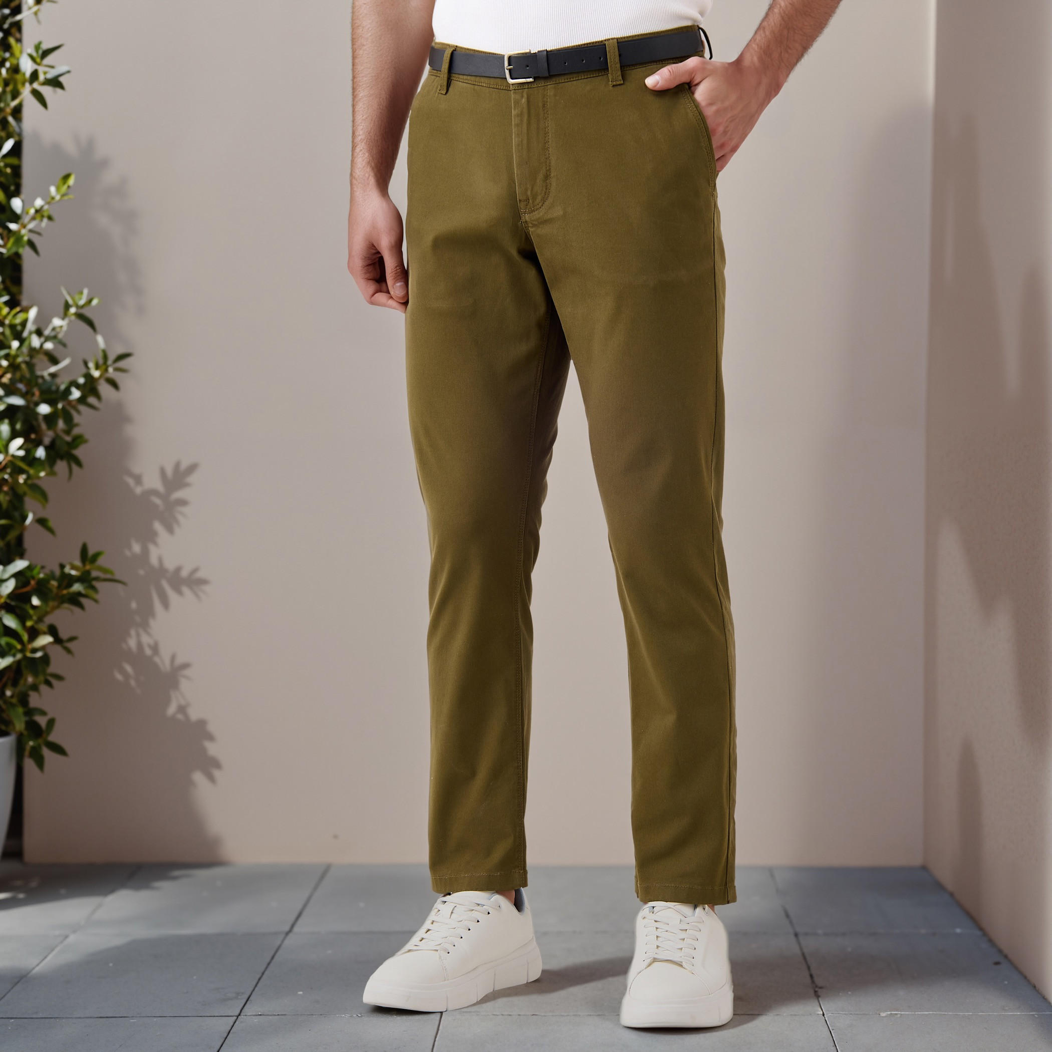 Slim Fit Belted Chinos with Pockets-men-clothing-bottoms-trousersandchinos-chinos-image-1