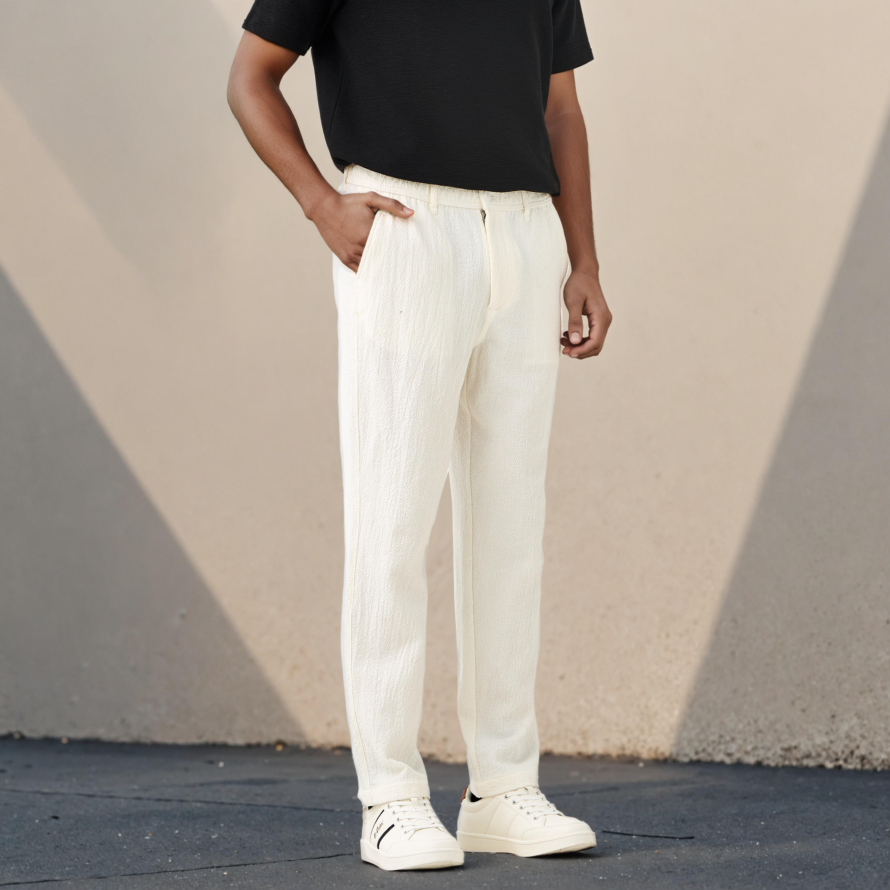 Regular Fit Textured Linen Blend Flexi Waist Trousers-men-clothing-bottoms-trousersandchinos-trousers-image-1