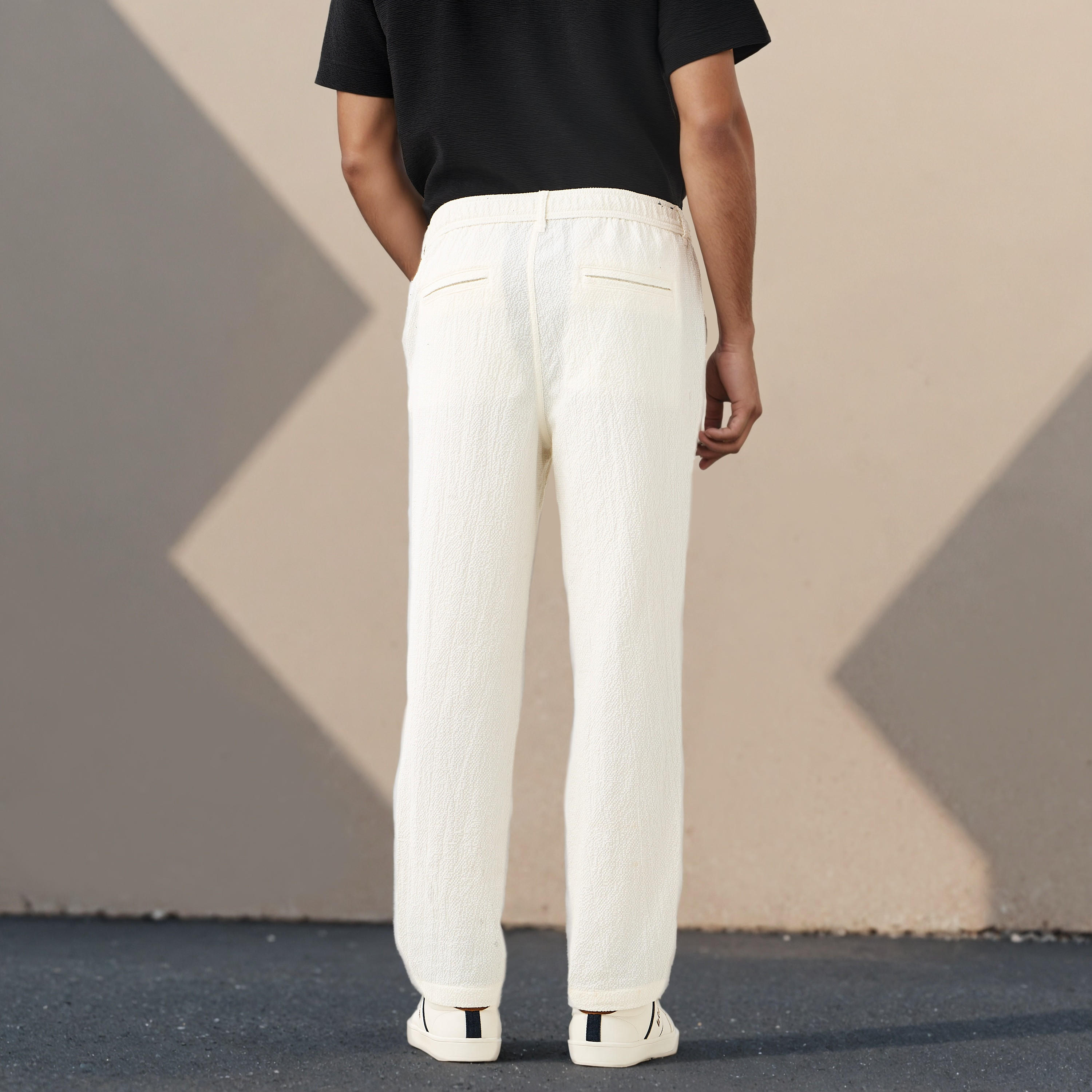 Regular Fit Textured Linen Blend Flexi Waist Trousers-men-clothing-bottoms-trousersandchinos-trousers-image-3