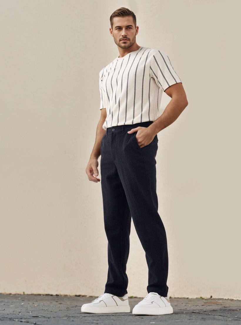 Regular Fit Textured Linen Blend Flexi Waist Trousers-men-clothing-bottoms-trousersandchinos-trousers-image-2
