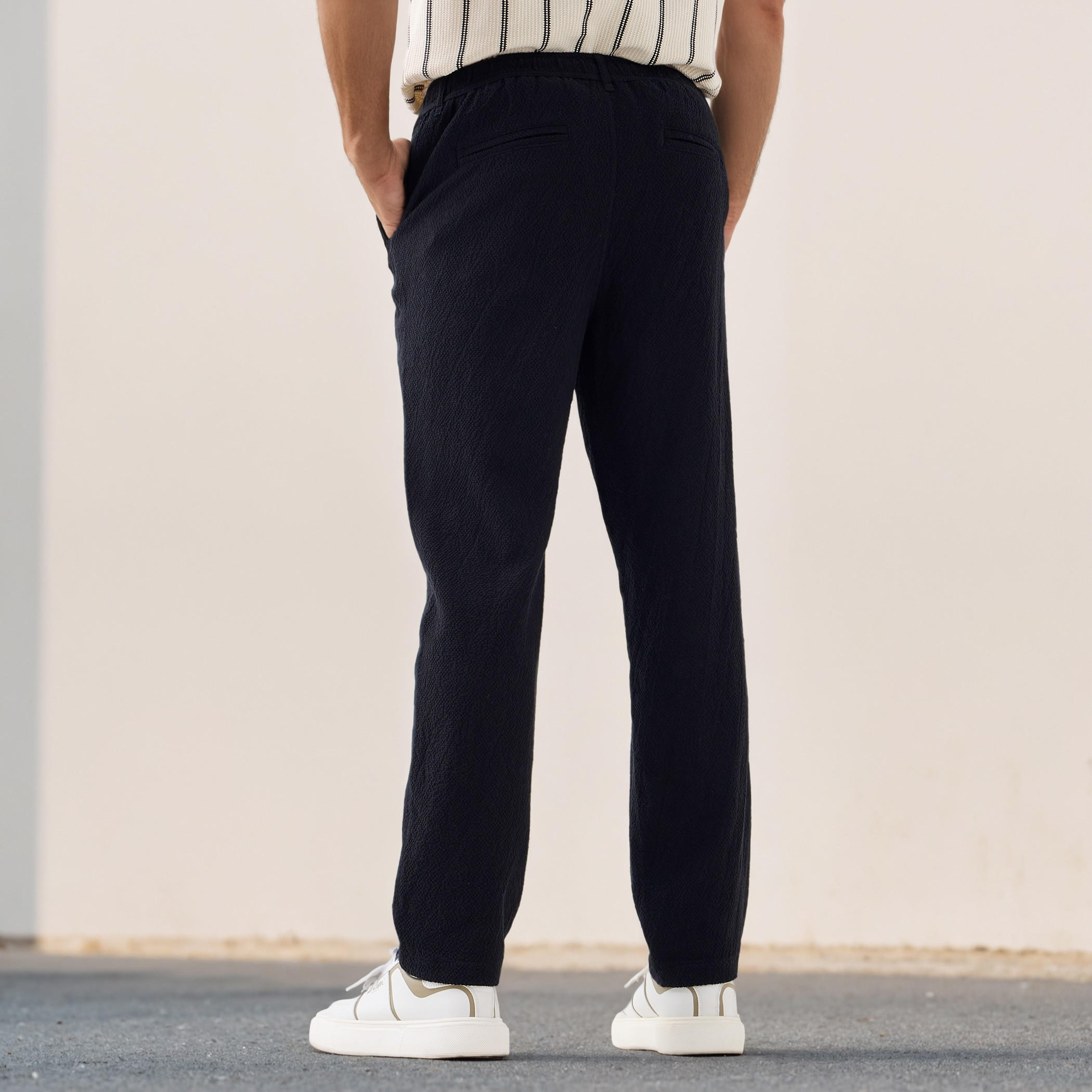 Regular Fit Textured Linen Blend Flexi Waist Trousers-men-clothing-bottoms-trousersandchinos-trousers-image-3