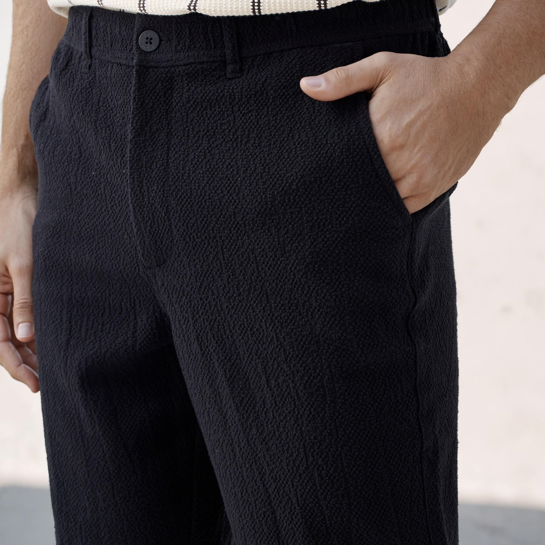 Regular Fit Textured Linen Blend Flexi Waist Trousers-men-clothing-bottoms-trousersandchinos-trousers-image-4