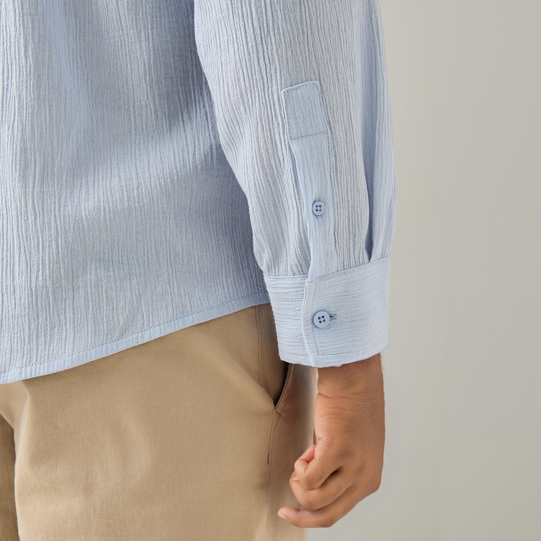 Regular Fit Textured Mandarin Collar Shirt-men-clothing-shirts-image-5