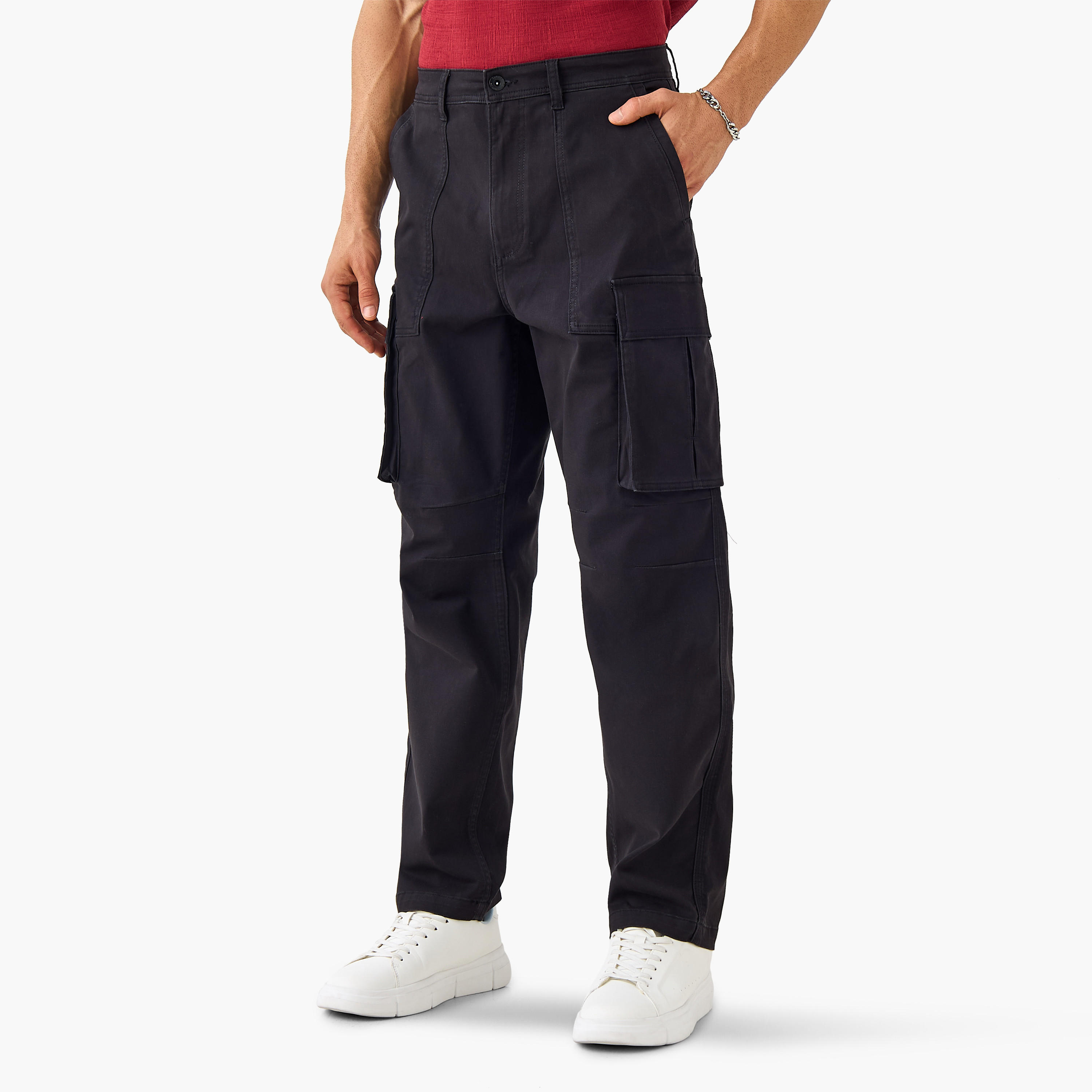 Regular Fit Twill Cargo Pants with Pockets-men-clothing-bottoms-trousersandchinos-trousers-image-1